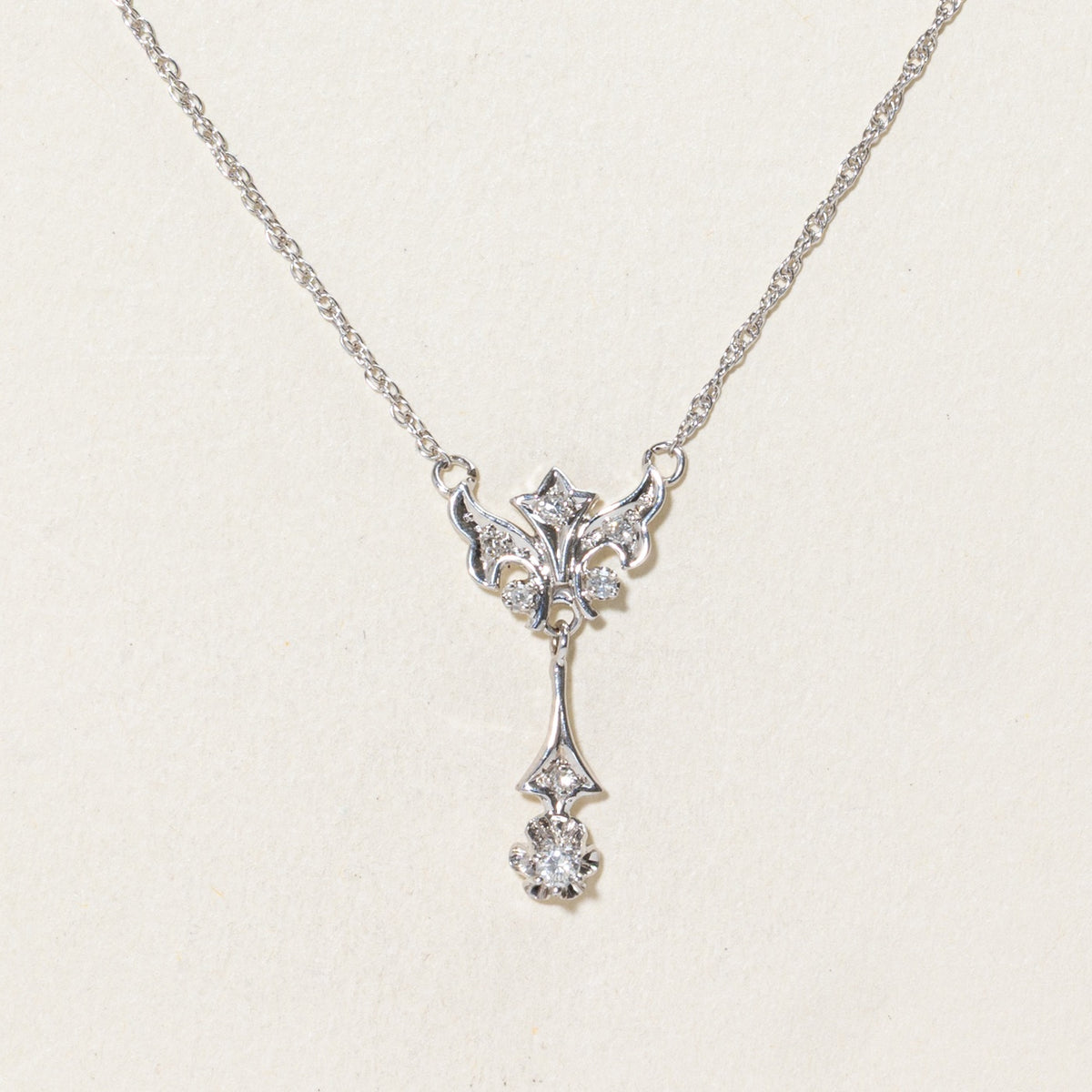 14k Diamond Ornate Floral Drop Pendant Necklace | 16"