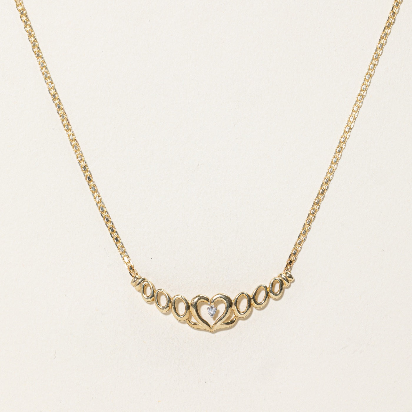 10k Diamond Open Heart & Ovals Pendant Necklace | 17"