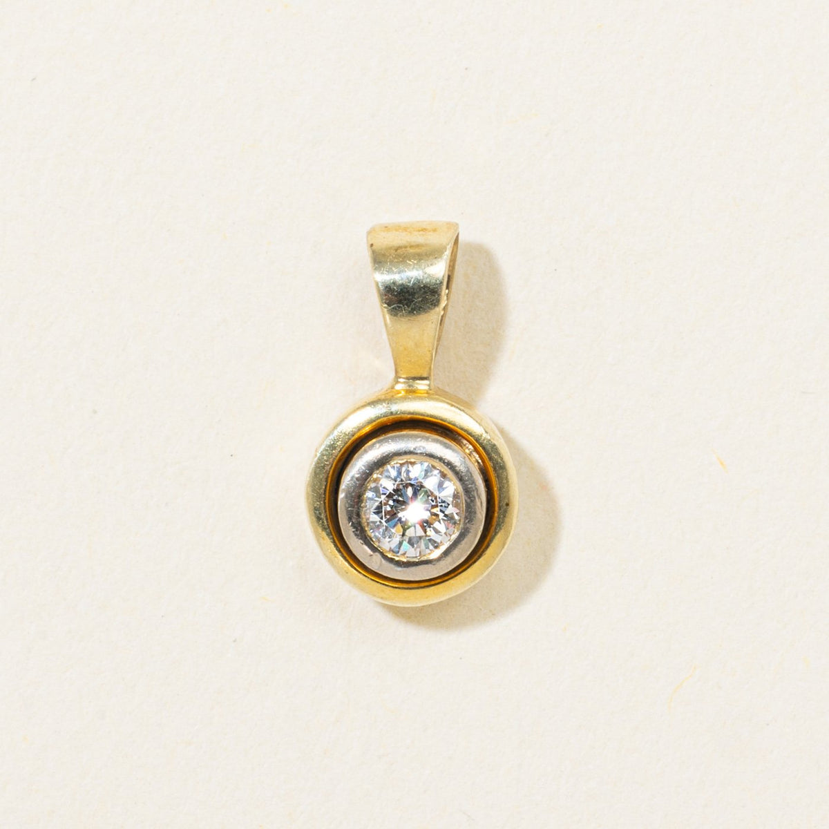 14k Two Tone Bezel Set Diamond Pendant | 0.10ct