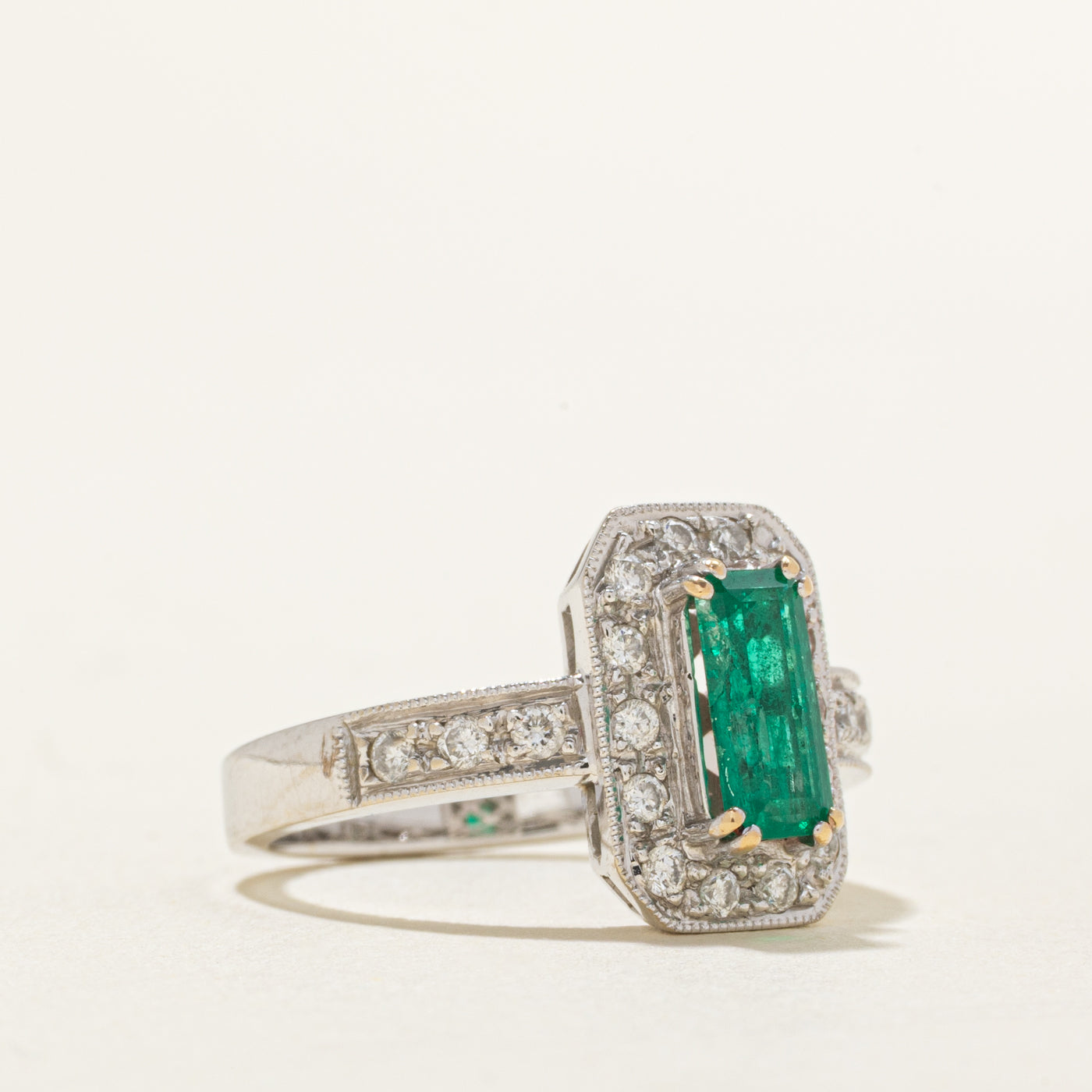 Halo Emerald & Diamond Ring | 0.30ctw, 0.70ct | SZ 6 |