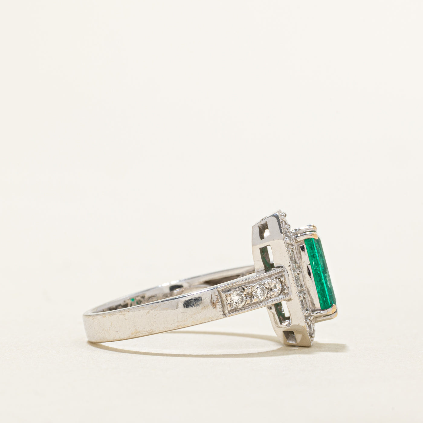 Halo Emerald & Diamond Ring | 0.30ctw, 0.70ct | SZ 6 |