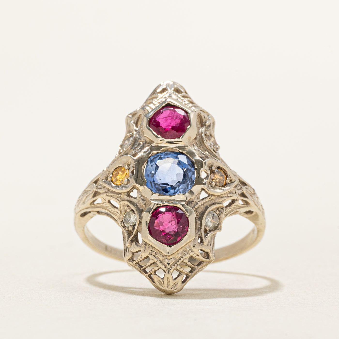 Art Deco Inspired Multi Gem Ring | 0.70ct, 0.50ct, 0.18ct | SZ 6.25 |