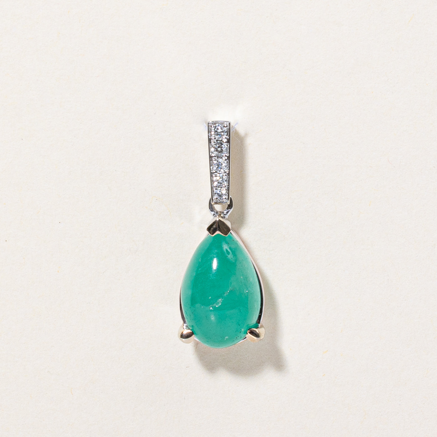 Cabochon Cut Emerald & Diamond Pendant | 3.10ct, 0.06ctw |