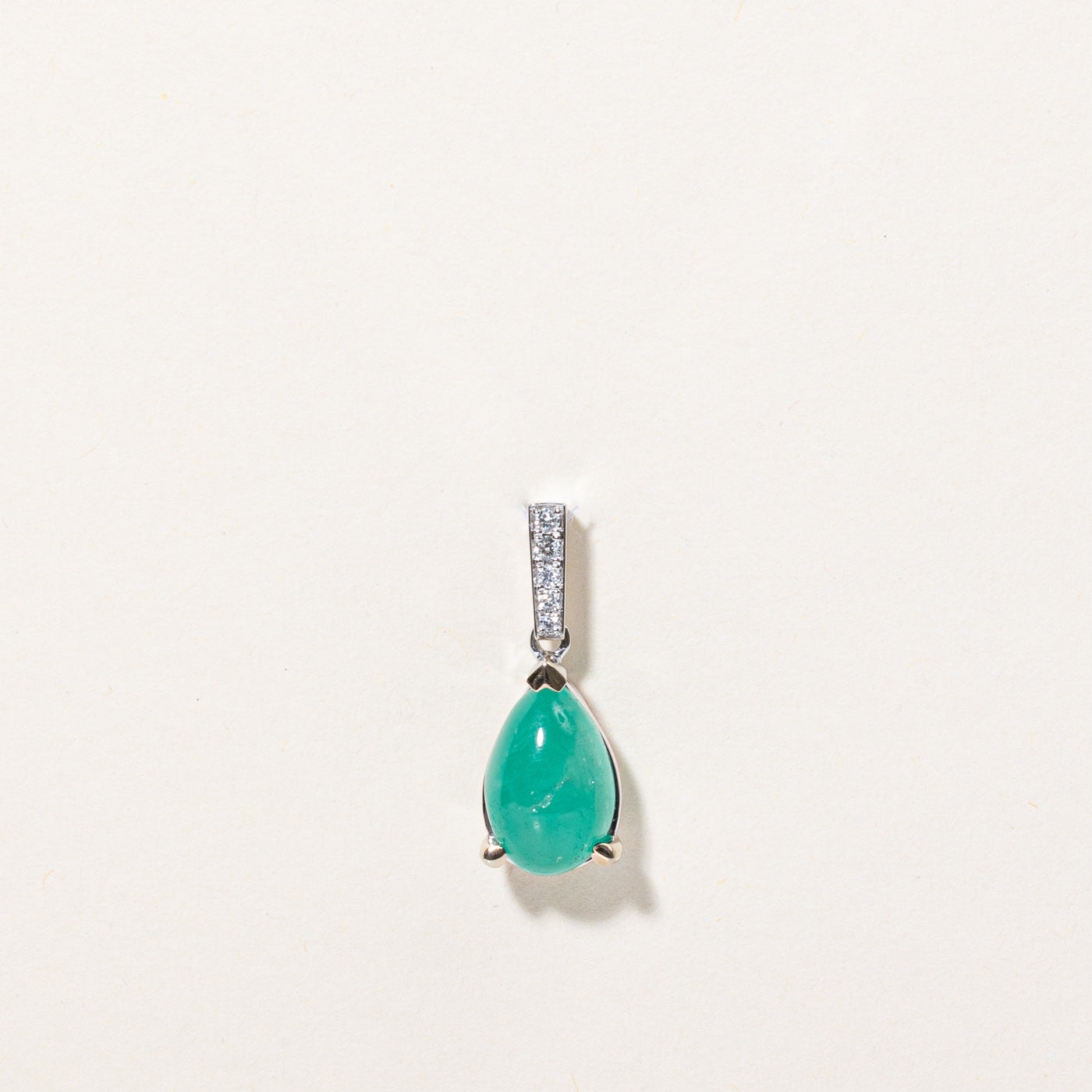 Cabochon Cut Emerald & Diamond Pendant | 3.10ct, 0.06ctw |