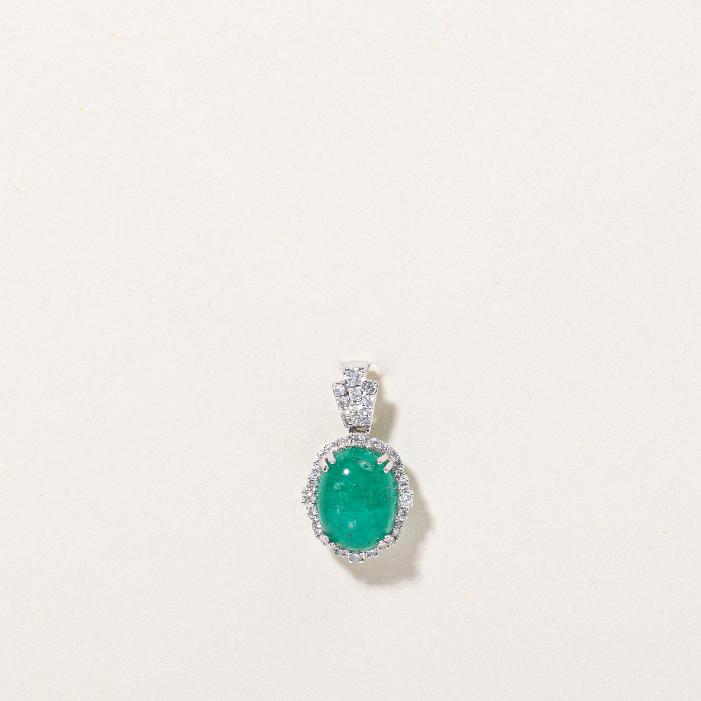 Cabochon Cut Emerald & Diamond Pendant | 2.18ct, 0.18ctw |
