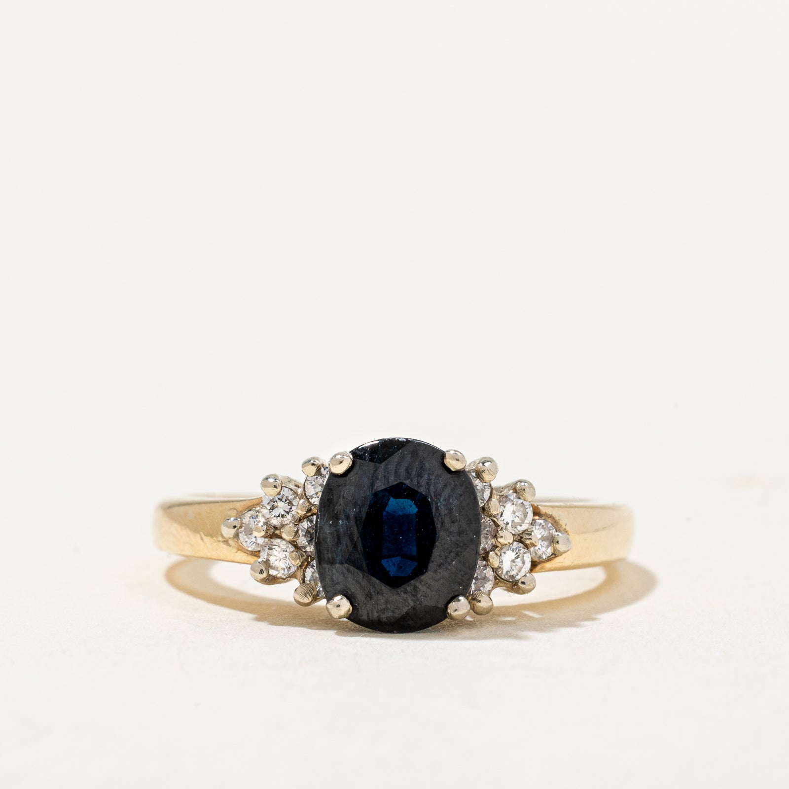 14k Yellow Gold Blue Sapphire and Diamond Ring | 1.30ct, 0.21ctw | SZ 6.25