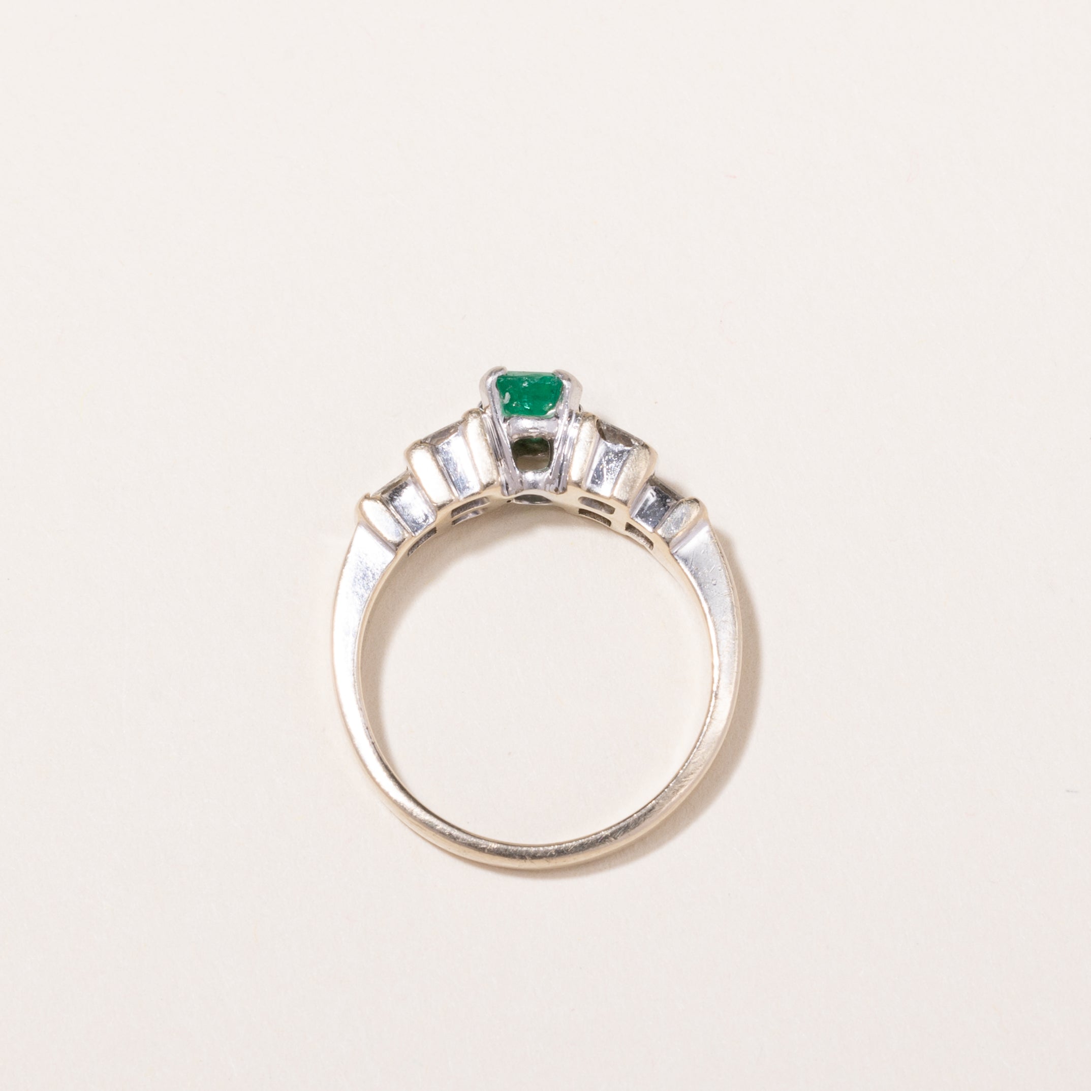 Platinum & 18k White Gold Emerald and Diamond Ring | 0.55ct, 0.54ctw | SZ 7.5