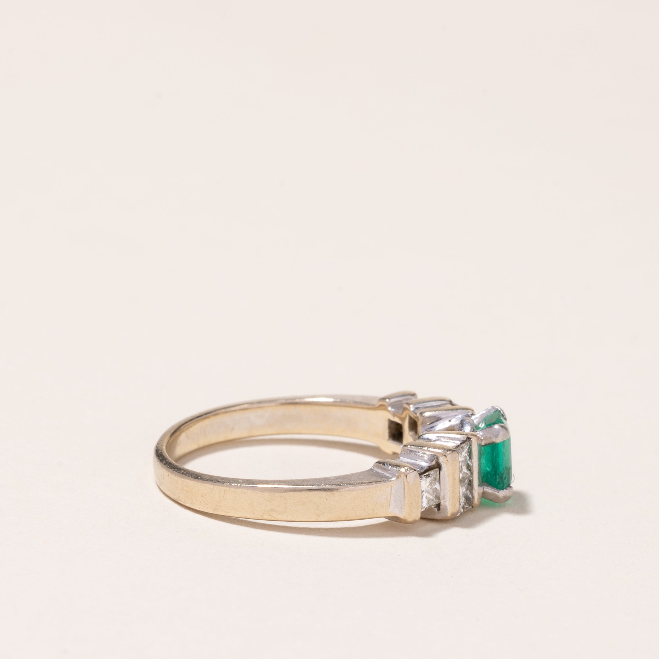 Platinum & 18k White Gold Emerald and Diamond Ring | 0.55ct, 0.54ctw | SZ 7.5