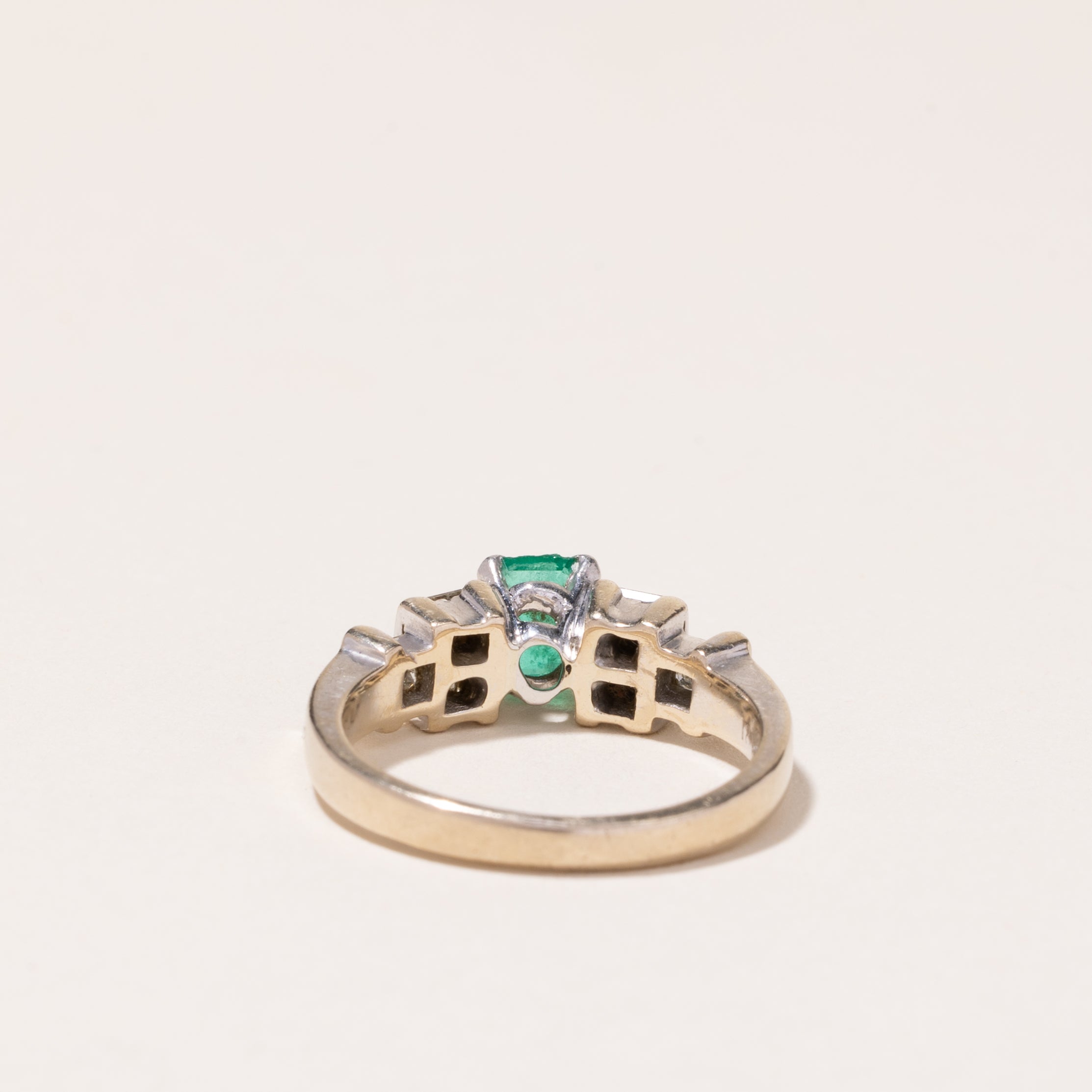 Platinum & 18k White Gold Emerald and Diamond Ring | 0.55ct, 0.54ctw | SZ 7.5