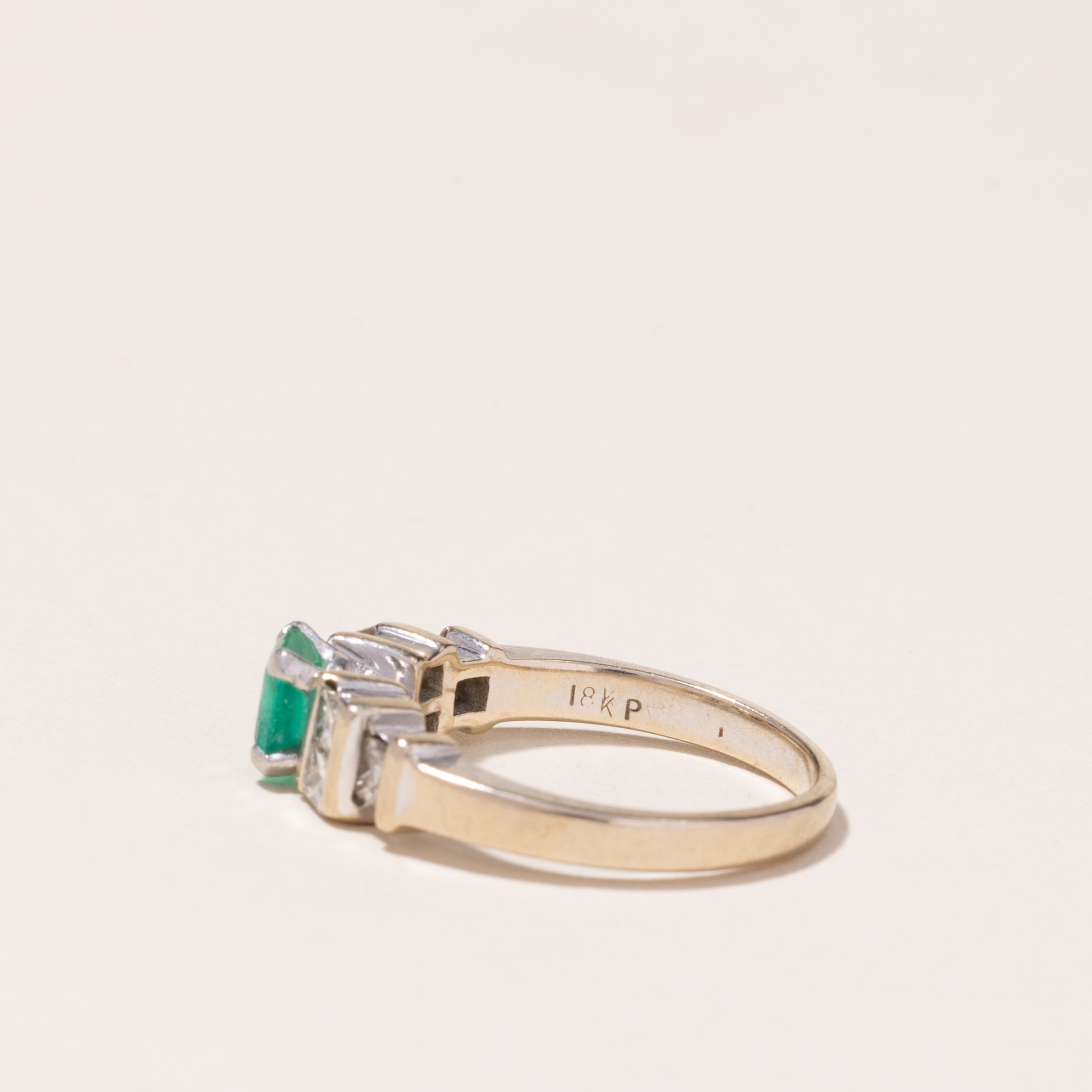 Platinum & 18k White Gold Emerald and Diamond Ring | 0.55ct, 0.54ctw | SZ 7.5