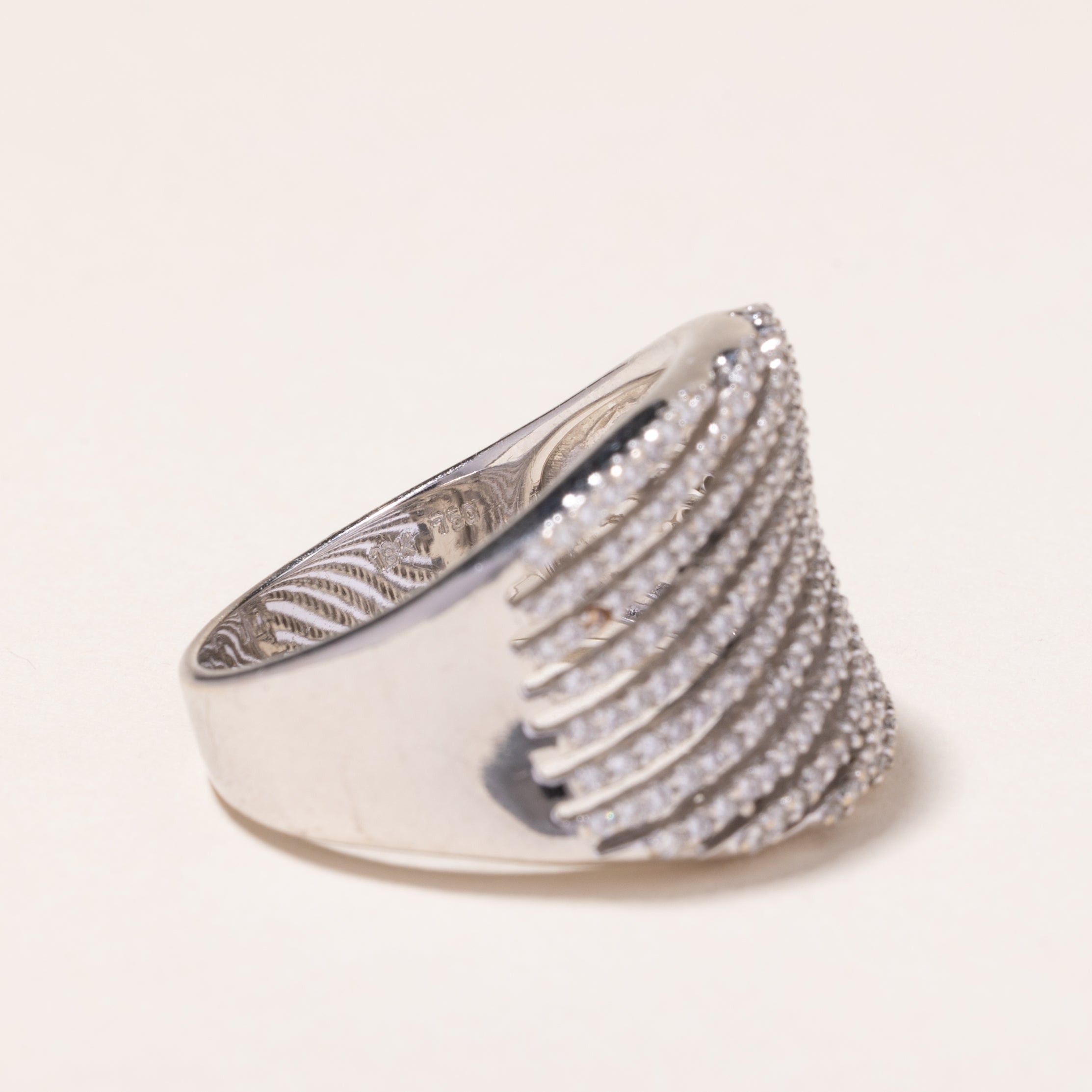 18k White Gold Wave Design Diamond Ring | 1.29ctw | SZ 10