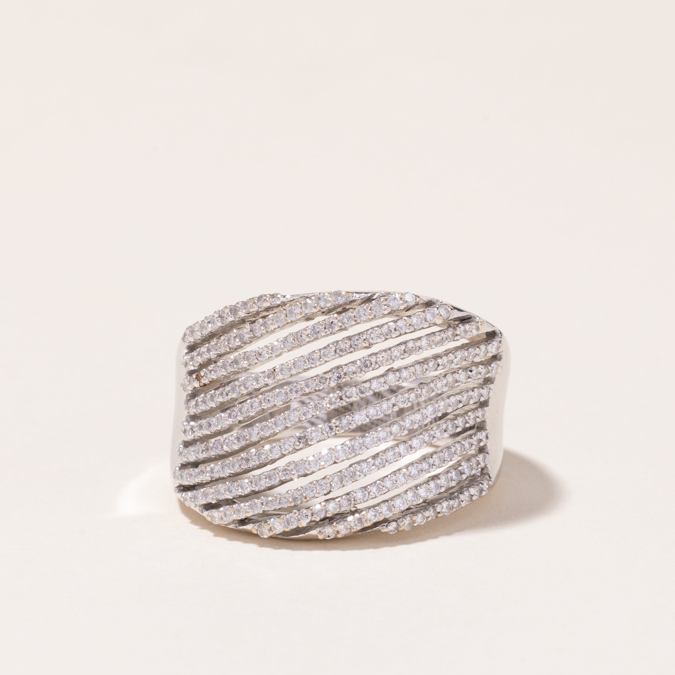 18k White Gold Wave Design Diamond Ring | 1.29ctw | SZ 10