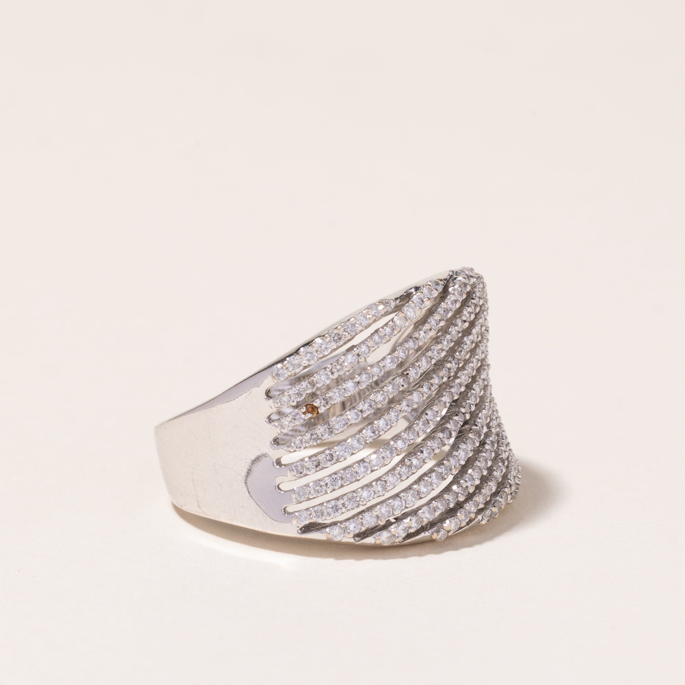 18k White Gold Wave Design Diamond Ring | 1.29ctw | SZ 10
