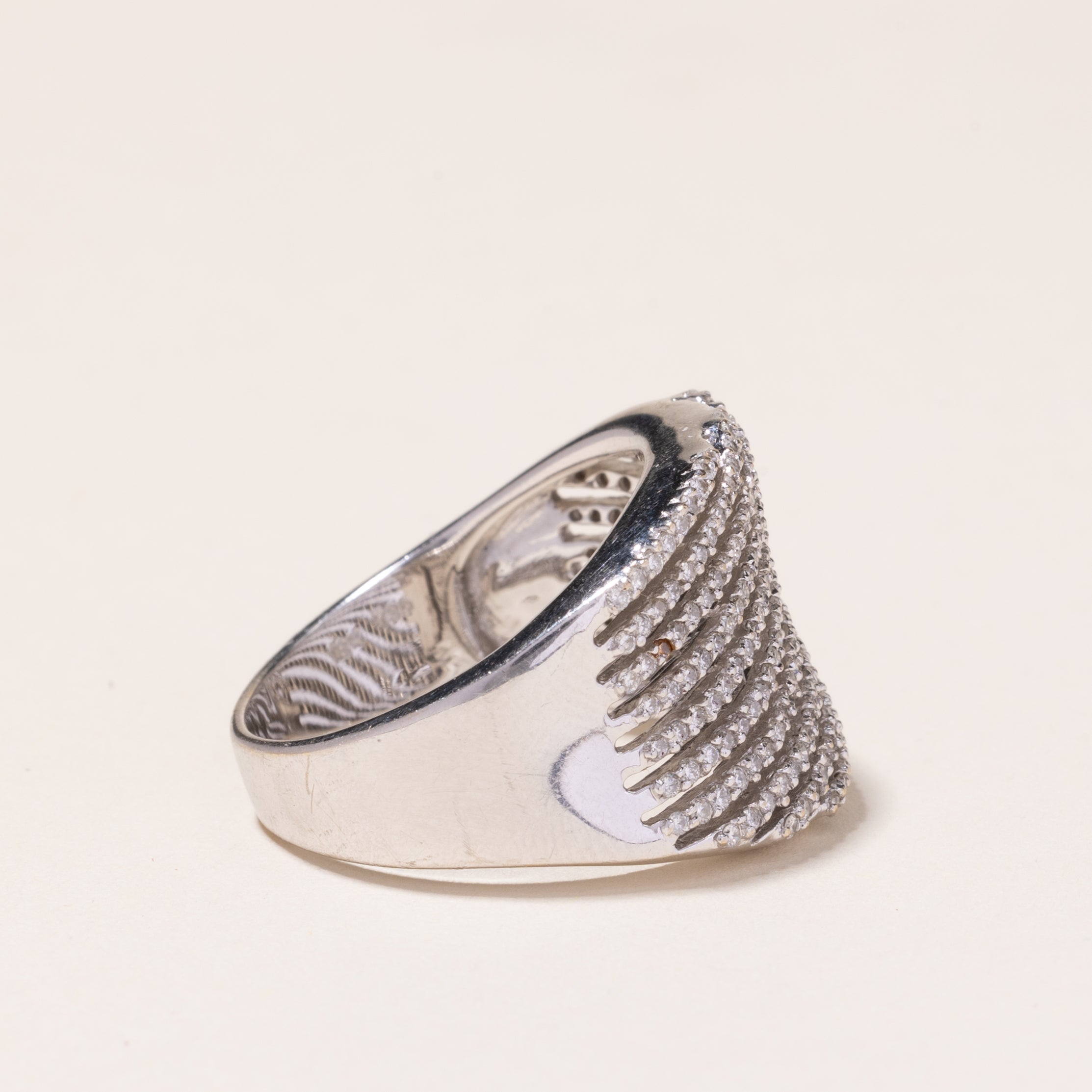 18k White Gold Wave Design Diamond Ring | 1.29ctw | SZ 10