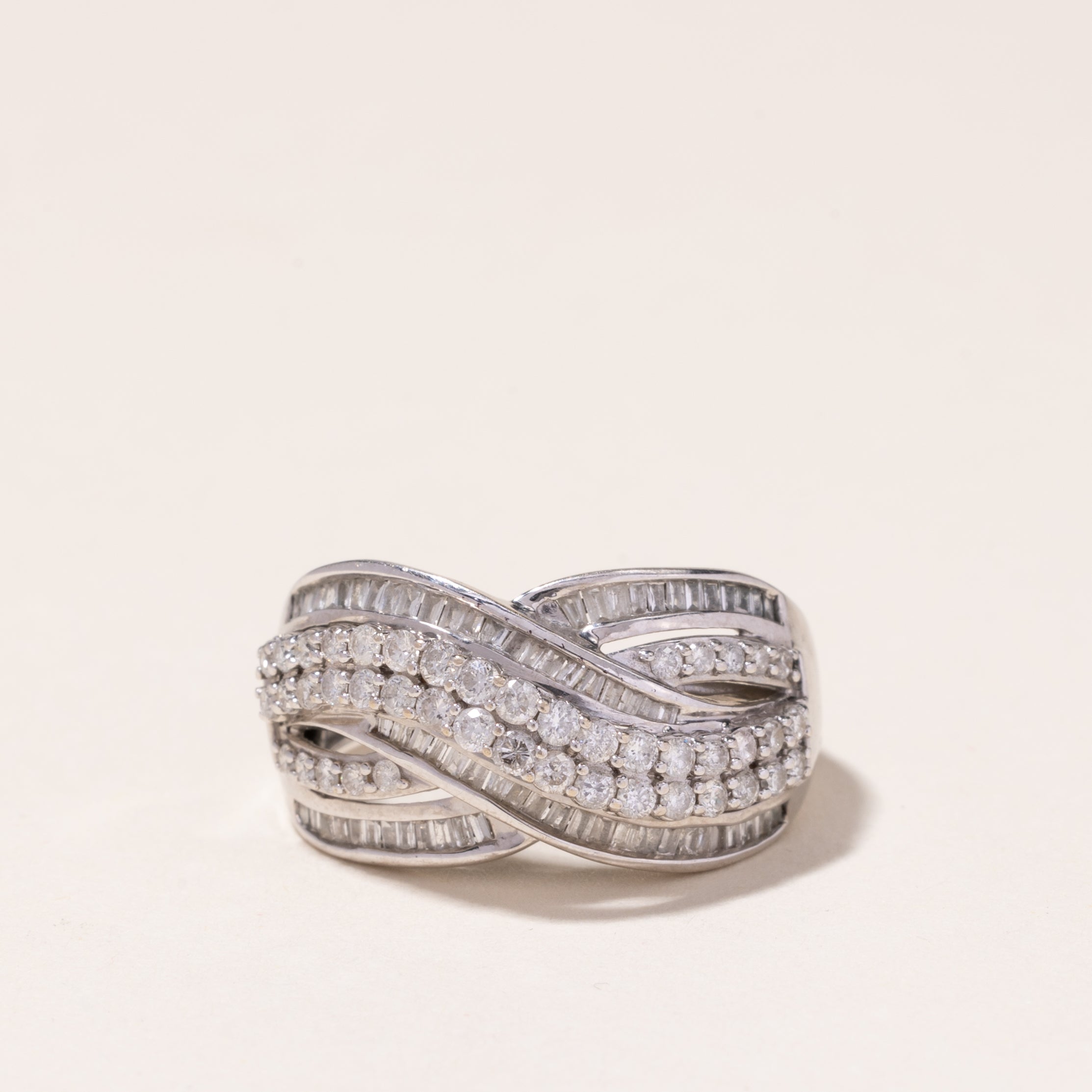 14k White Gold Cross Over Diamond Ring | 1.03ctw | SZ 8