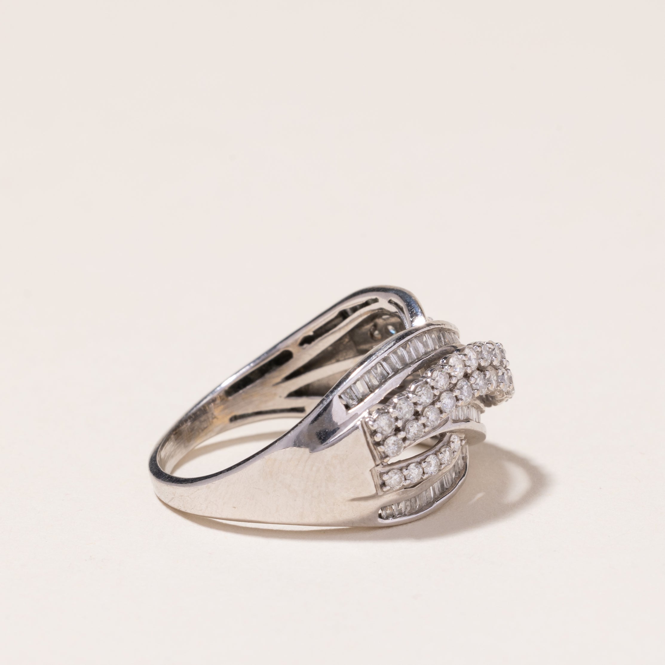 14k White Gold Cross Over Diamond Ring | 1.03ctw | SZ 8