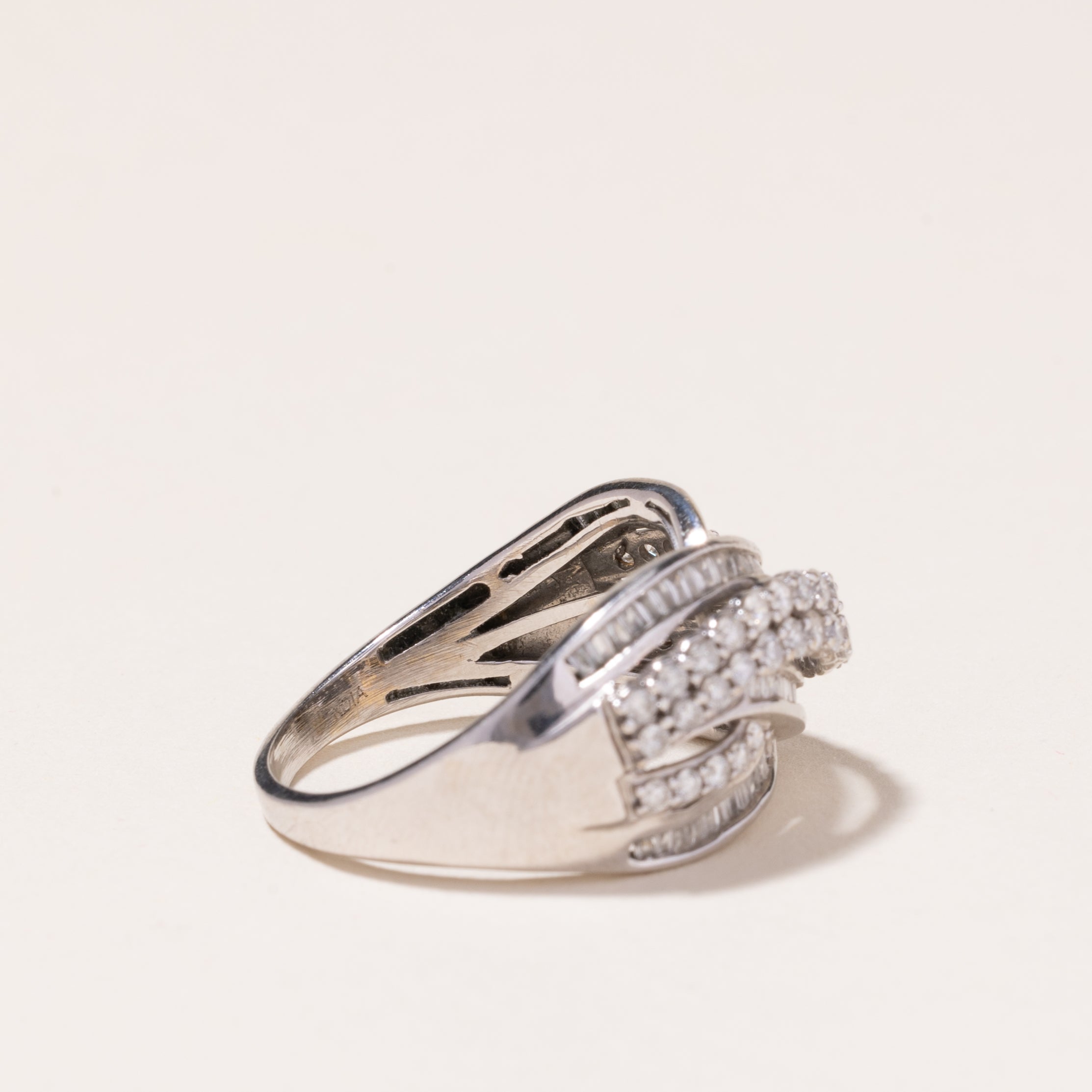 14k White Gold Cross Over Diamond Ring | 1.03ctw | SZ 8