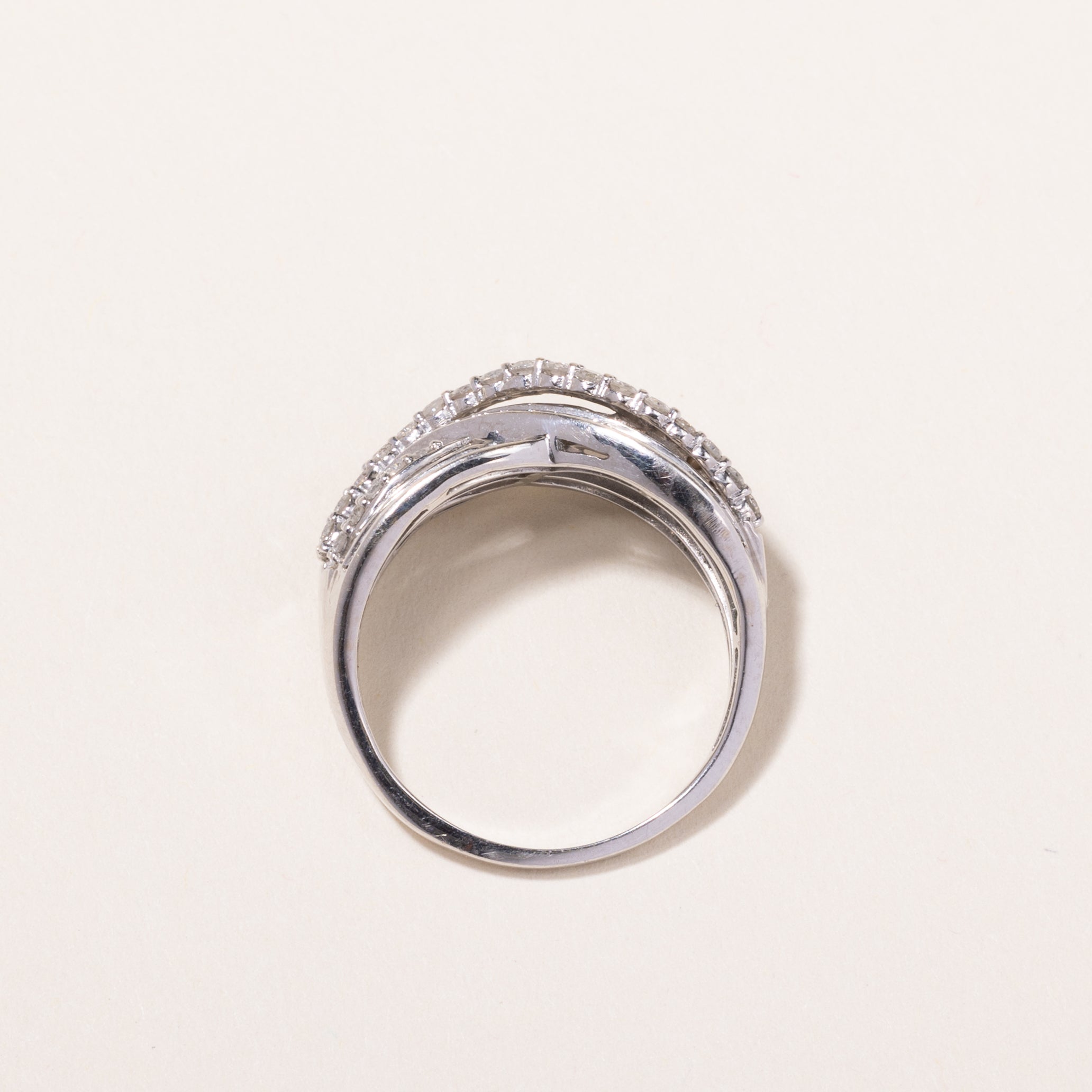 14k White Gold Cross Over Diamond Ring | 1.03ctw | SZ 8