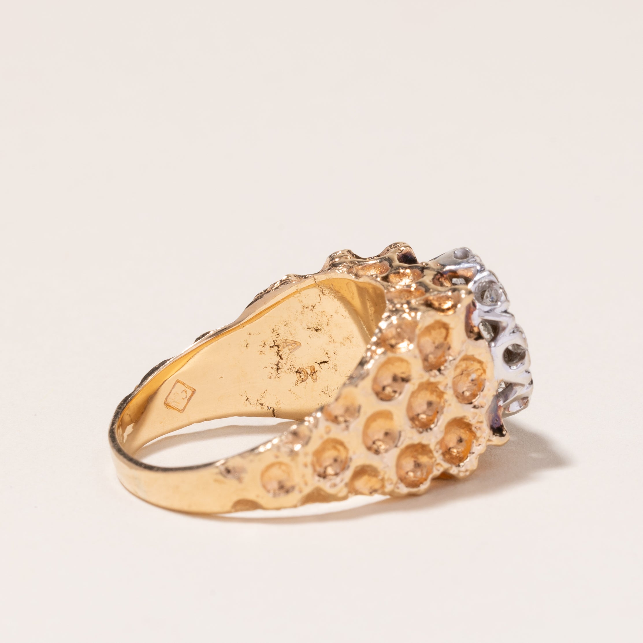 Bague cocktail en or jaune 14 carats et diamants | 0,84 ct | Taille 9,5