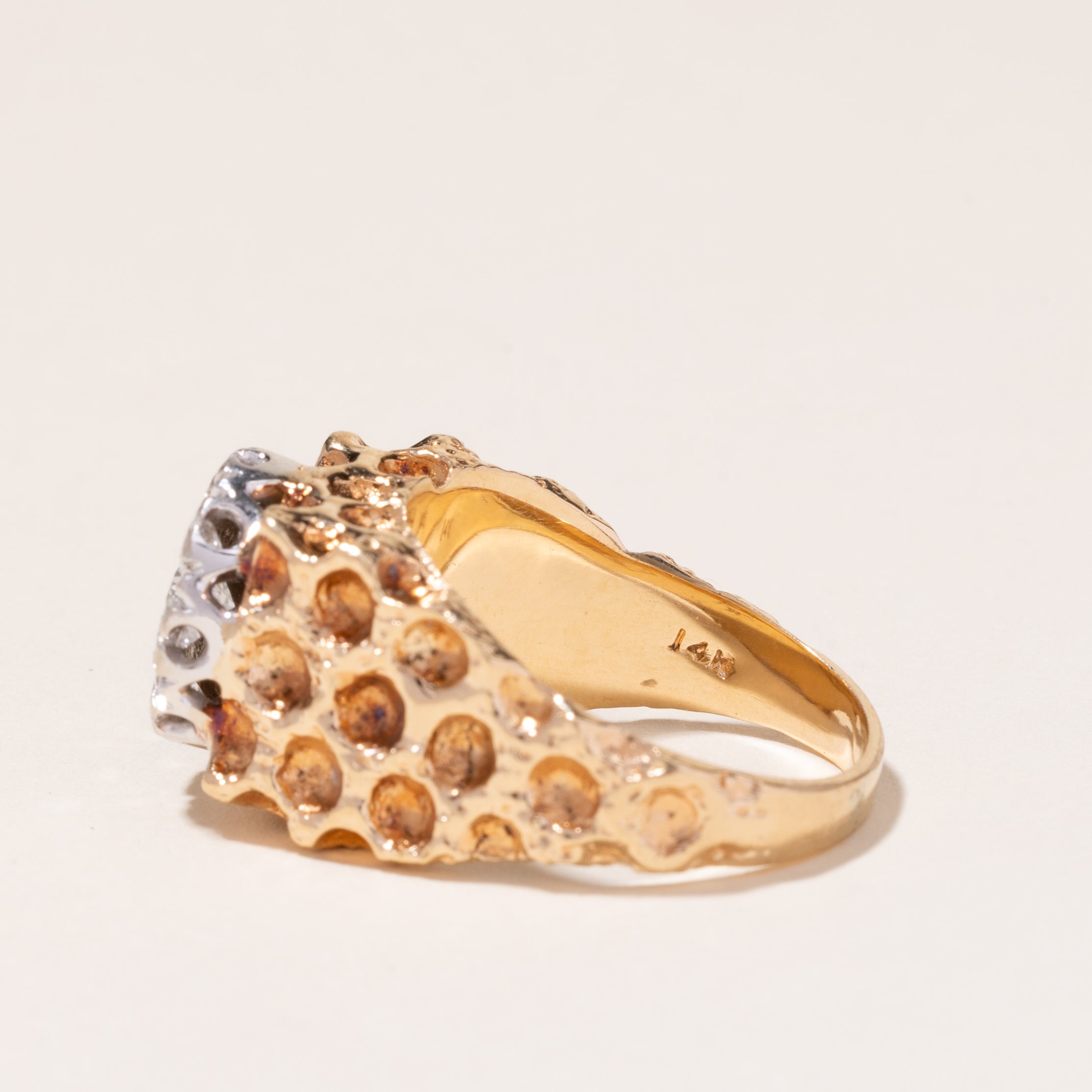 Bague cocktail en or jaune 14 carats et diamants | 0,84 ct | Taille 9,5