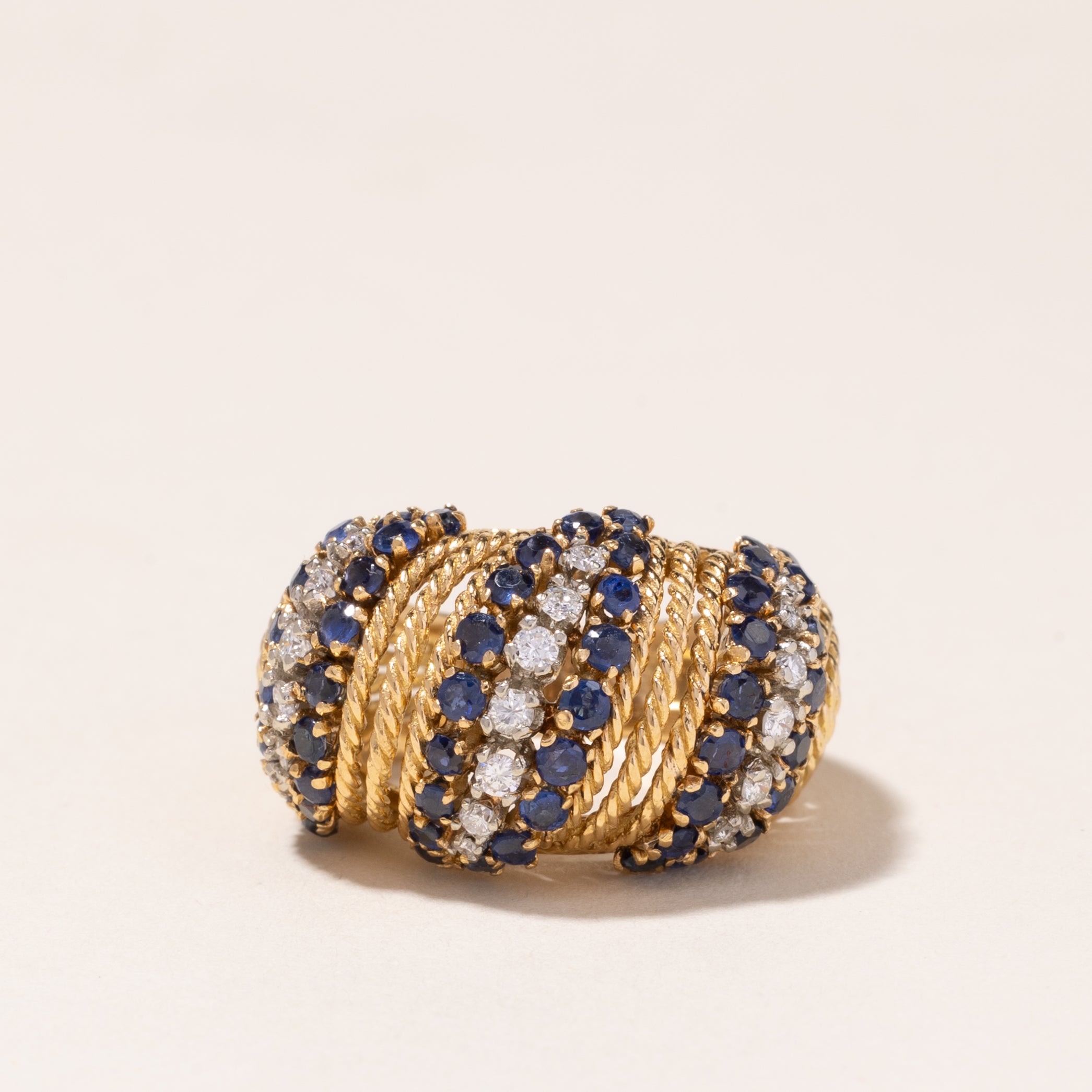 18k Gold Sapphire and Diamond Cocktail Ring | 2.19ctw, 0.40ctw | SZ 5.5