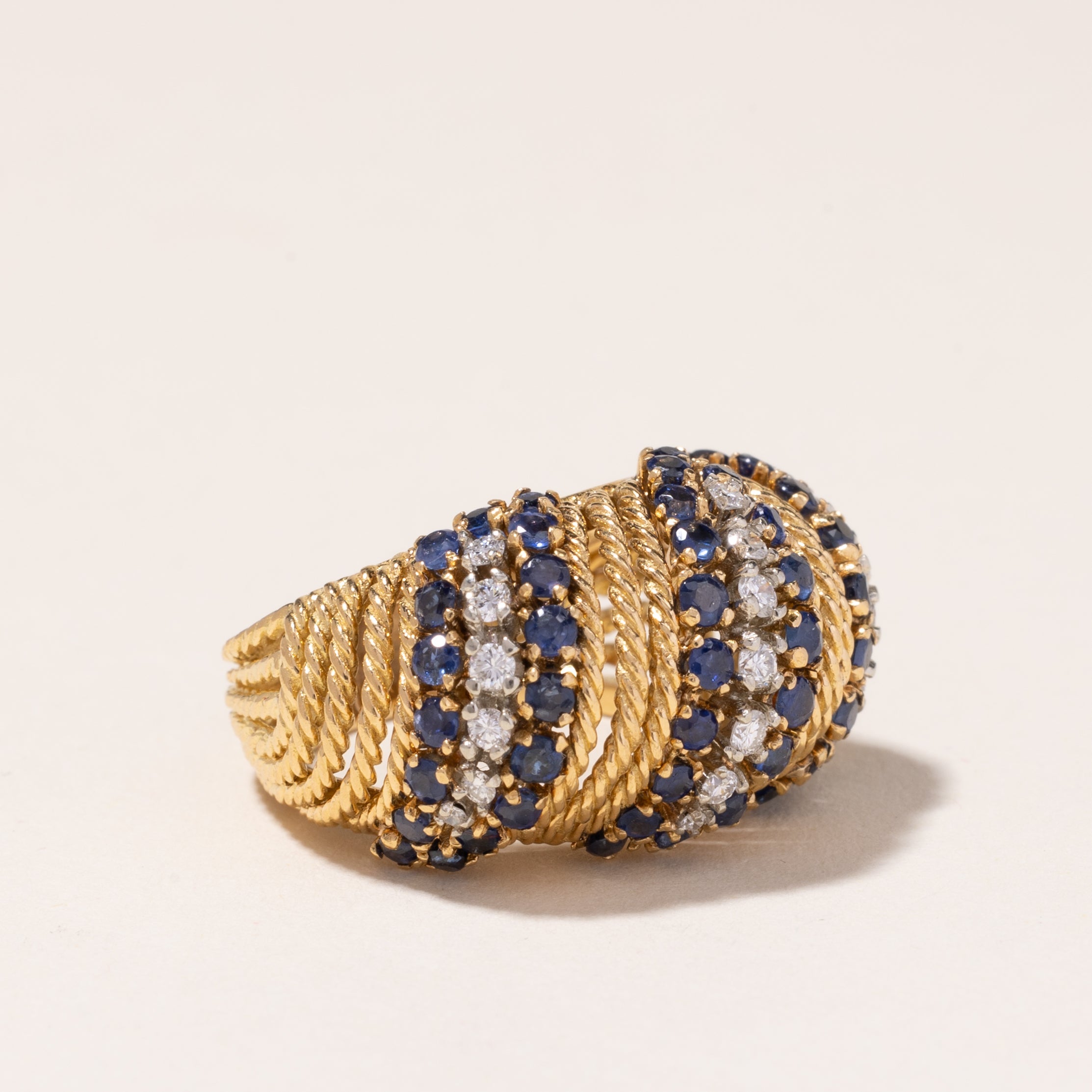 18k Gold Sapphire and Diamond Cocktail Ring | 2.19ctw, 0.40ctw | SZ 5.5