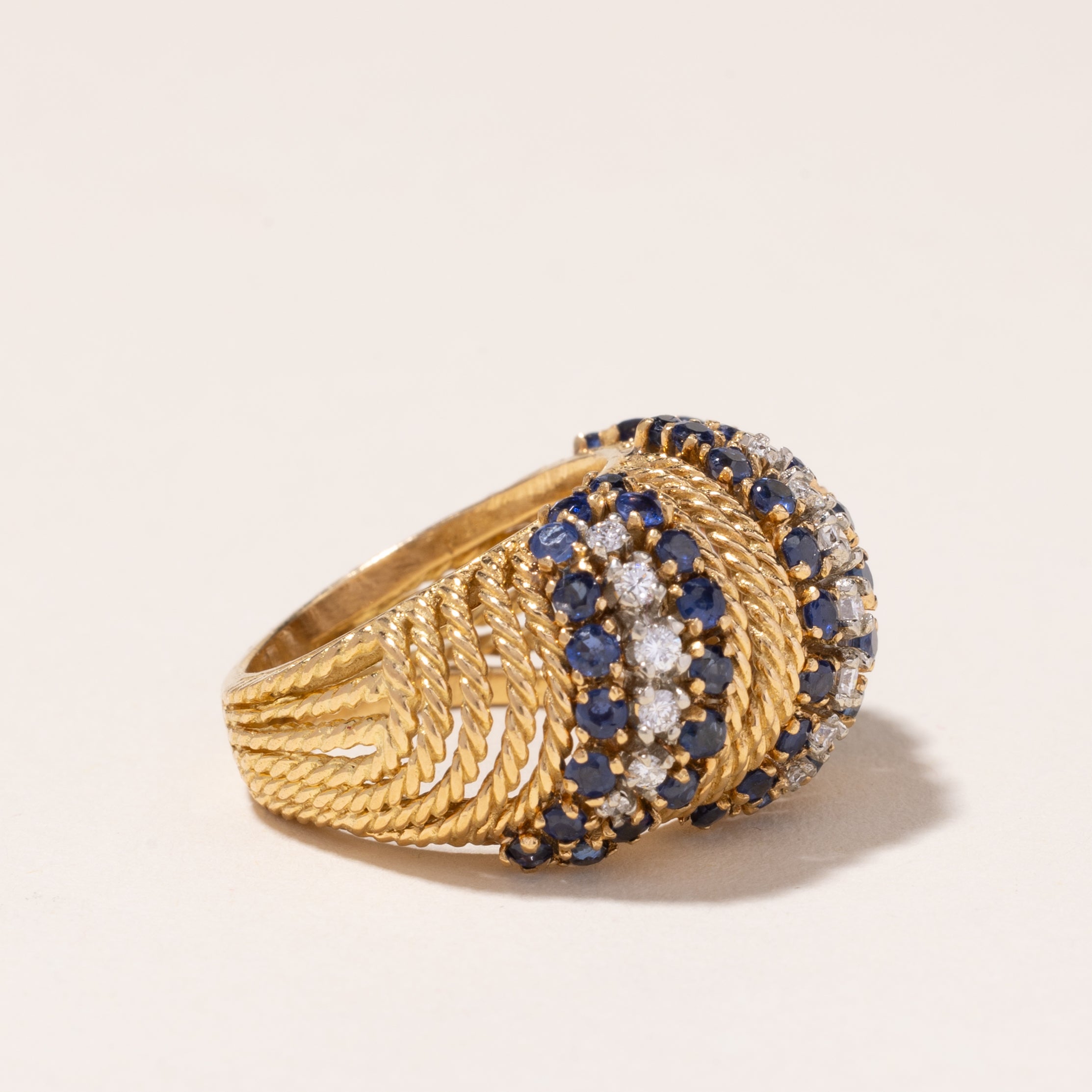 18k Gold Sapphire and Diamond Cocktail Ring | 2.19ctw, 0.40ctw | SZ 5.5