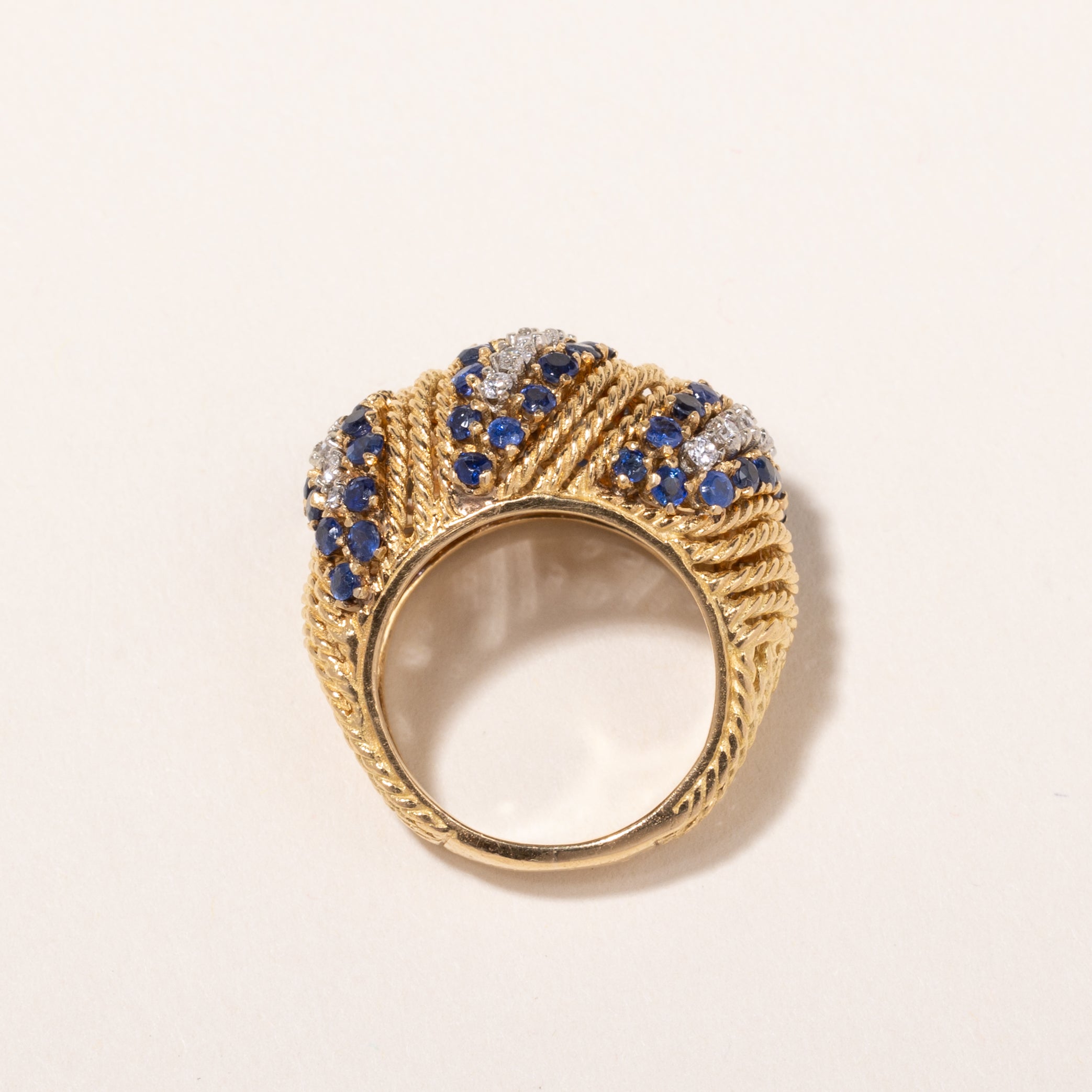 18k Gold Sapphire and Diamond Cocktail Ring | 2.19ctw, 0.40ctw | SZ 5.5