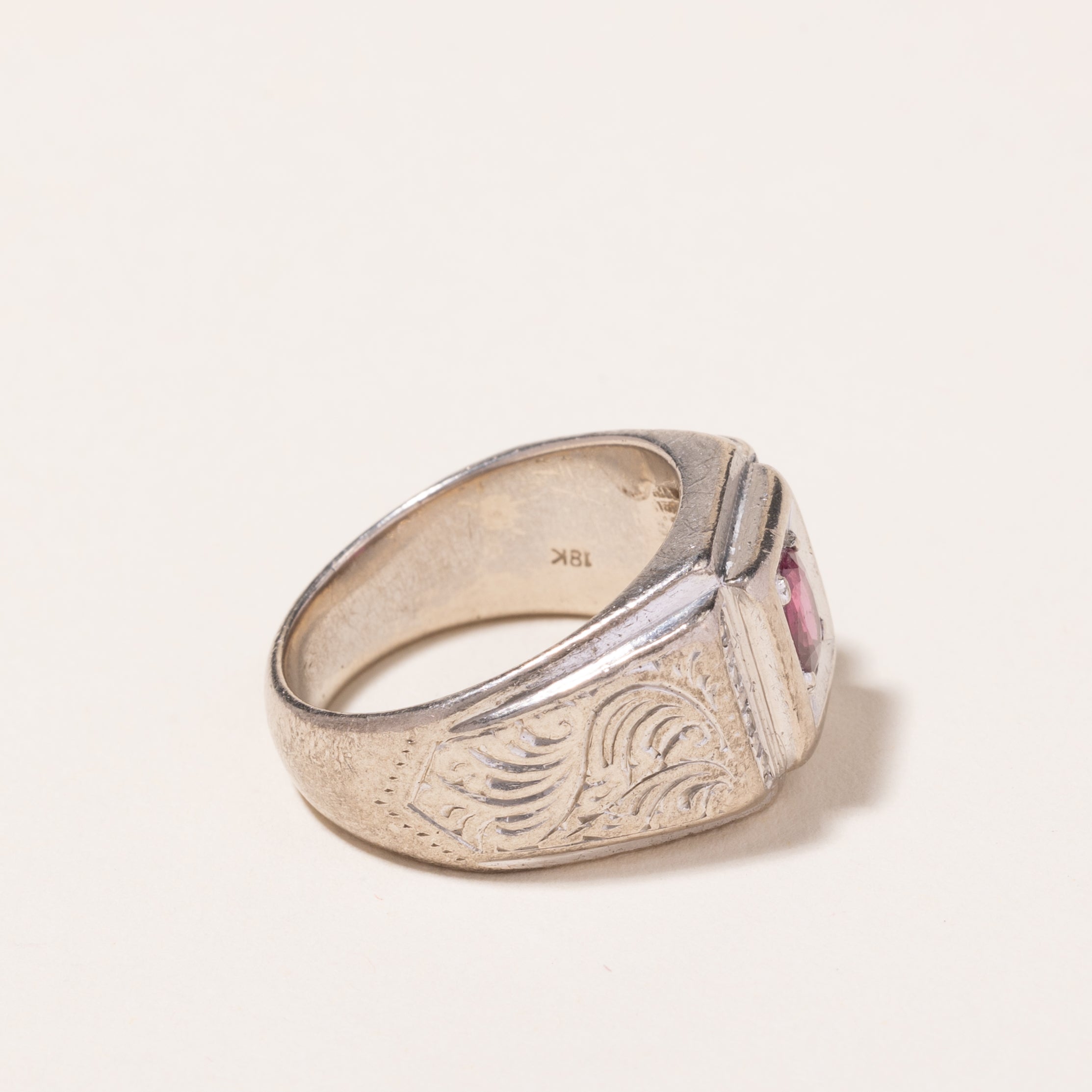 18k White Gold Ruby and Diamond Ring | 0.60ct, 0.08ctw | SZ 8.75