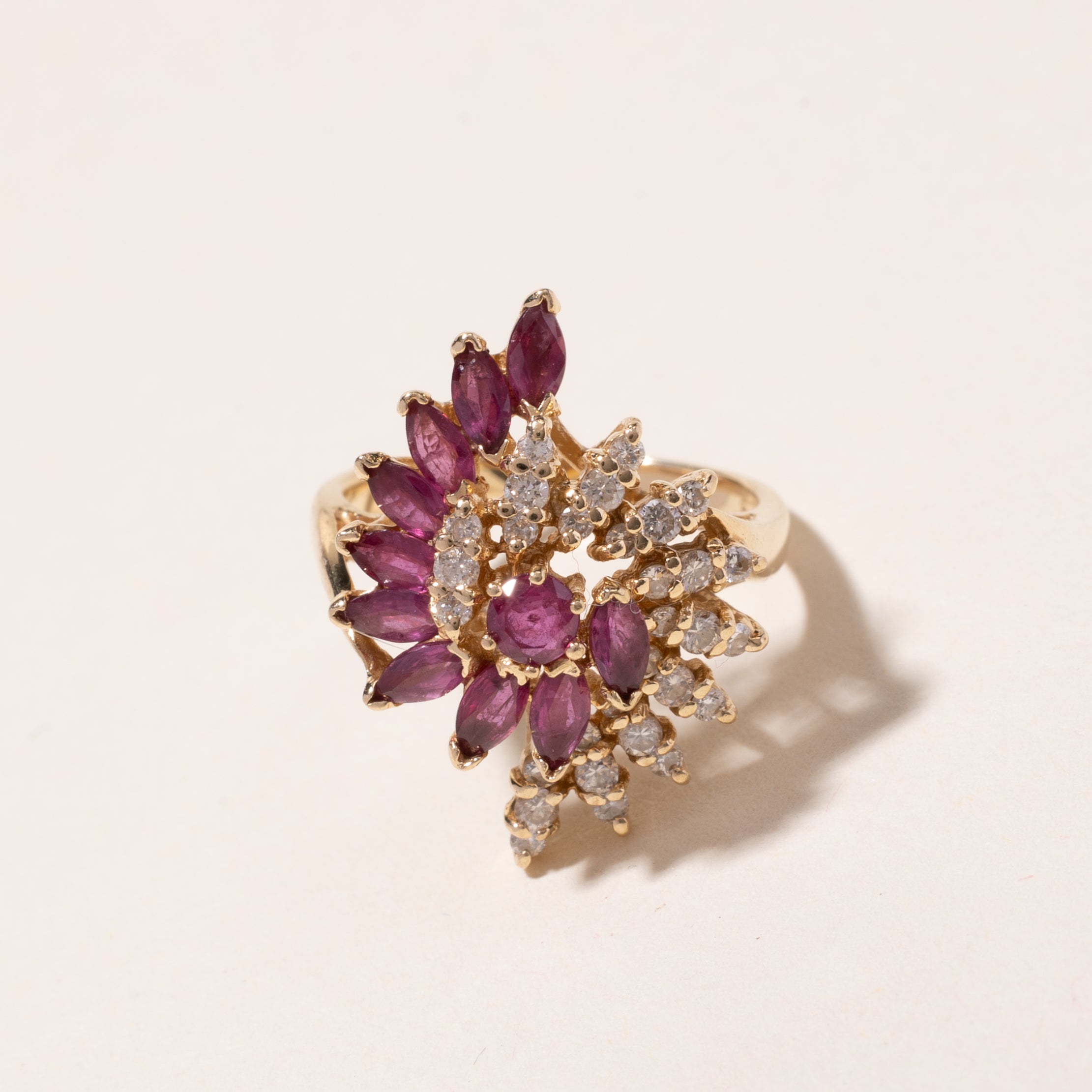 14k Yellow Gold Ruby and Diamond Ring | 1.85ctw, 0.50ctw | SZ 6.75