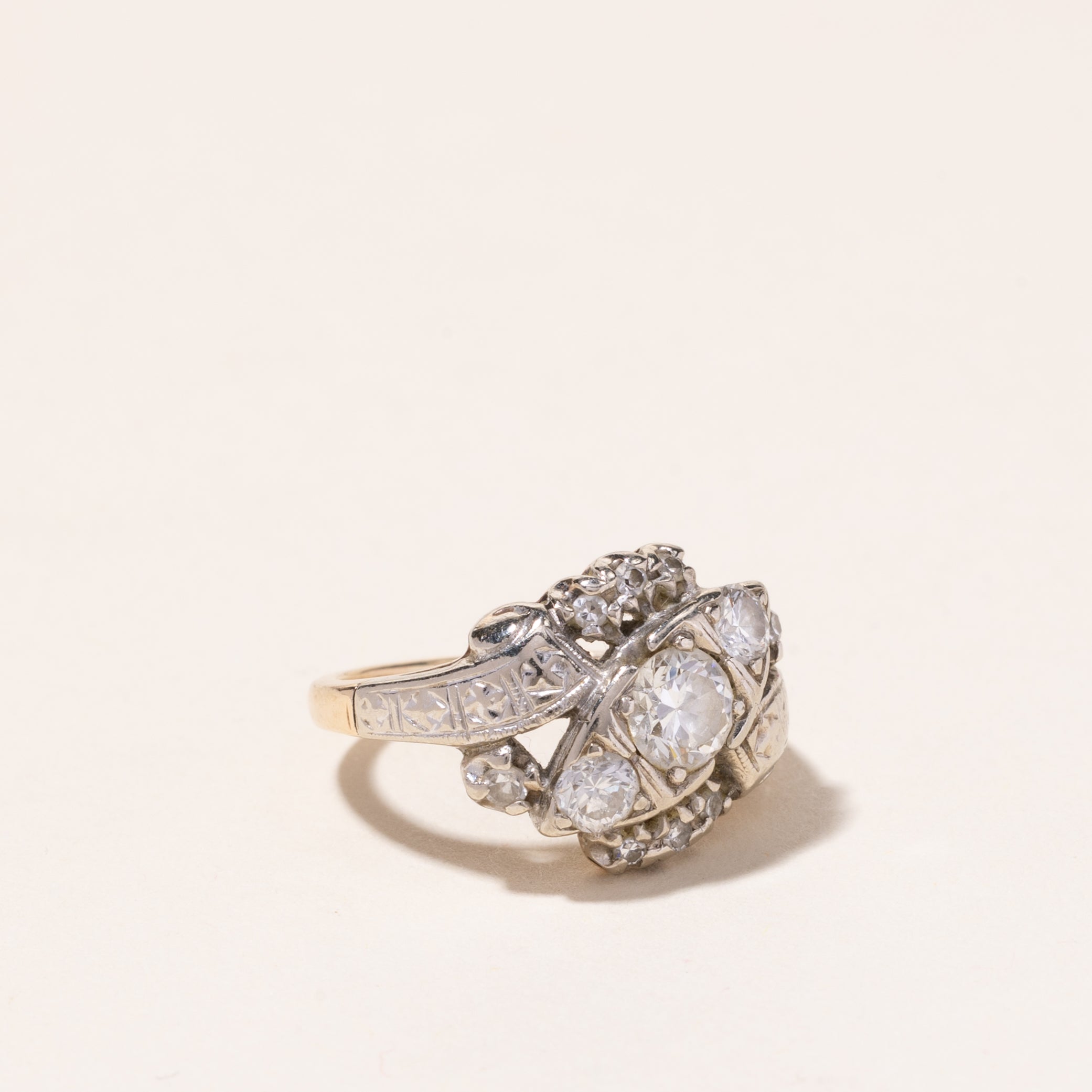 14k Two Tone Gold Diamond Ring | 0.99ctw | SZ 5.25