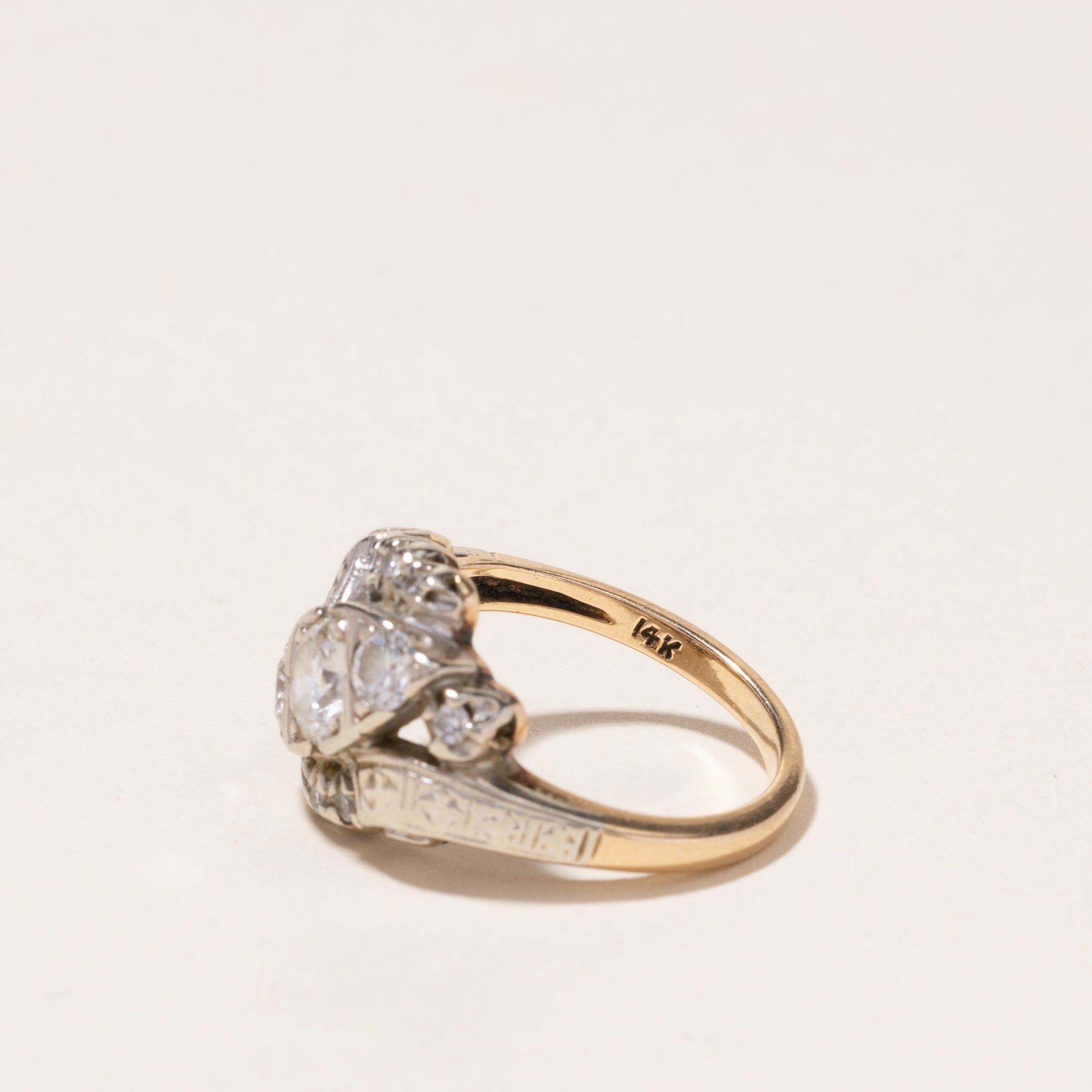 14k Two Tone Gold Diamond Ring | 0.99ctw | SZ 5.25