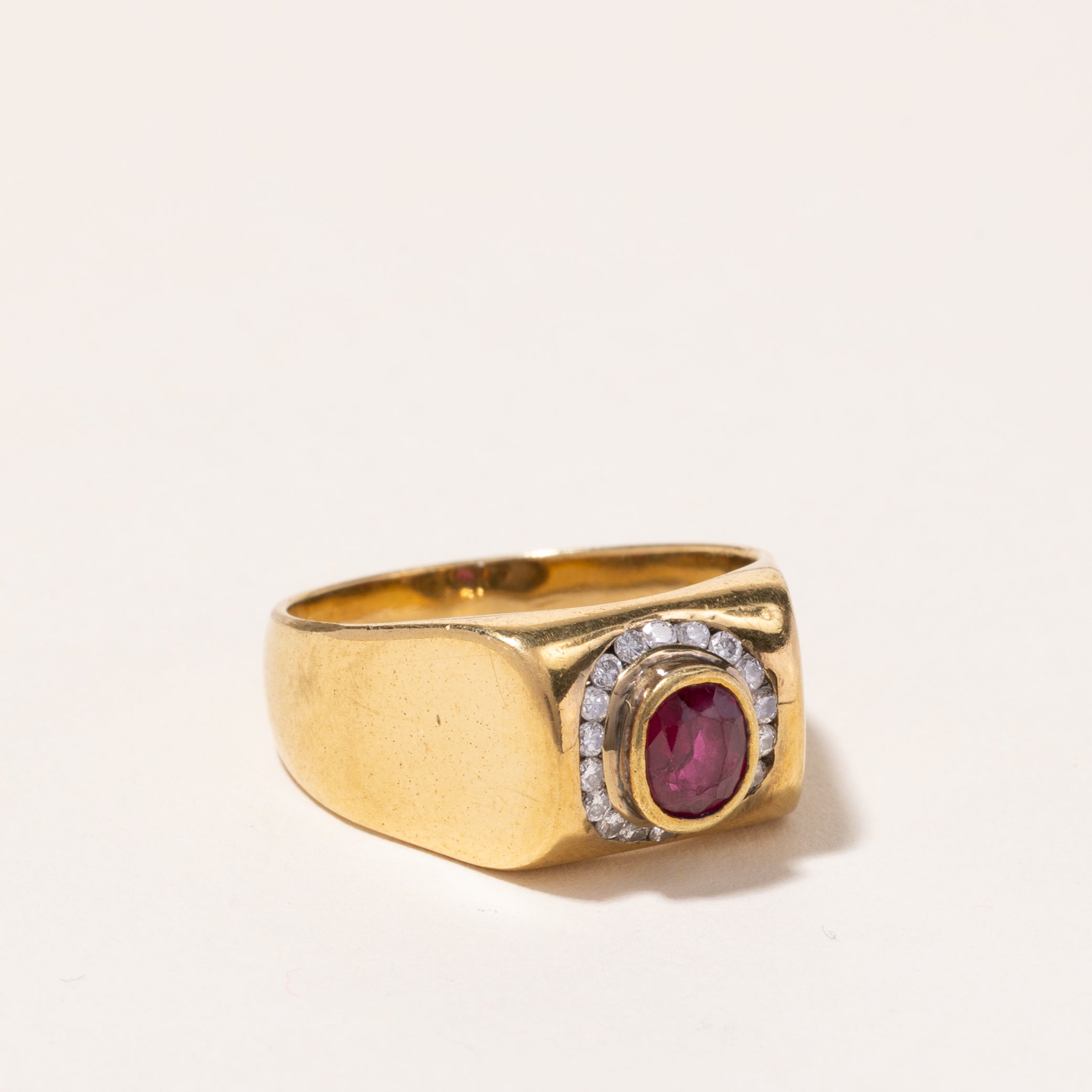 18k Yellow Gold Ruby and Diamond Ring | 0.88ct, 0.27ctw | SZ 9.5
