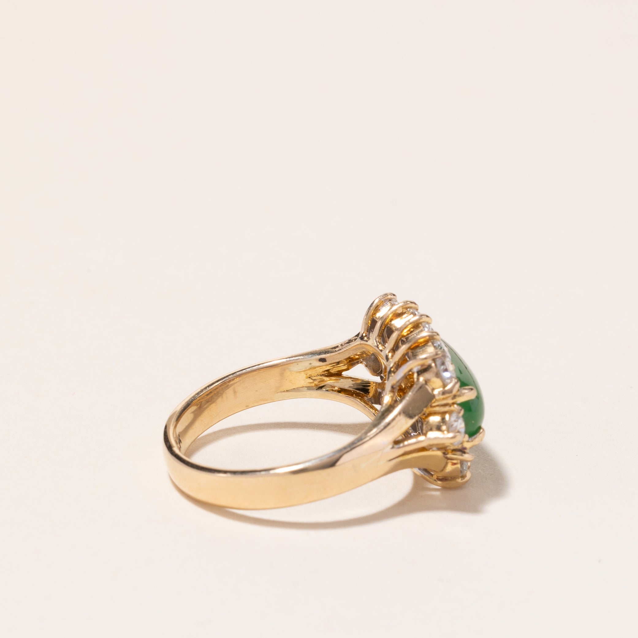 18k Yellow Gold Jade and Diamond Ring | 13.60x5x3mm, 0.67ctw | SZ 5.25