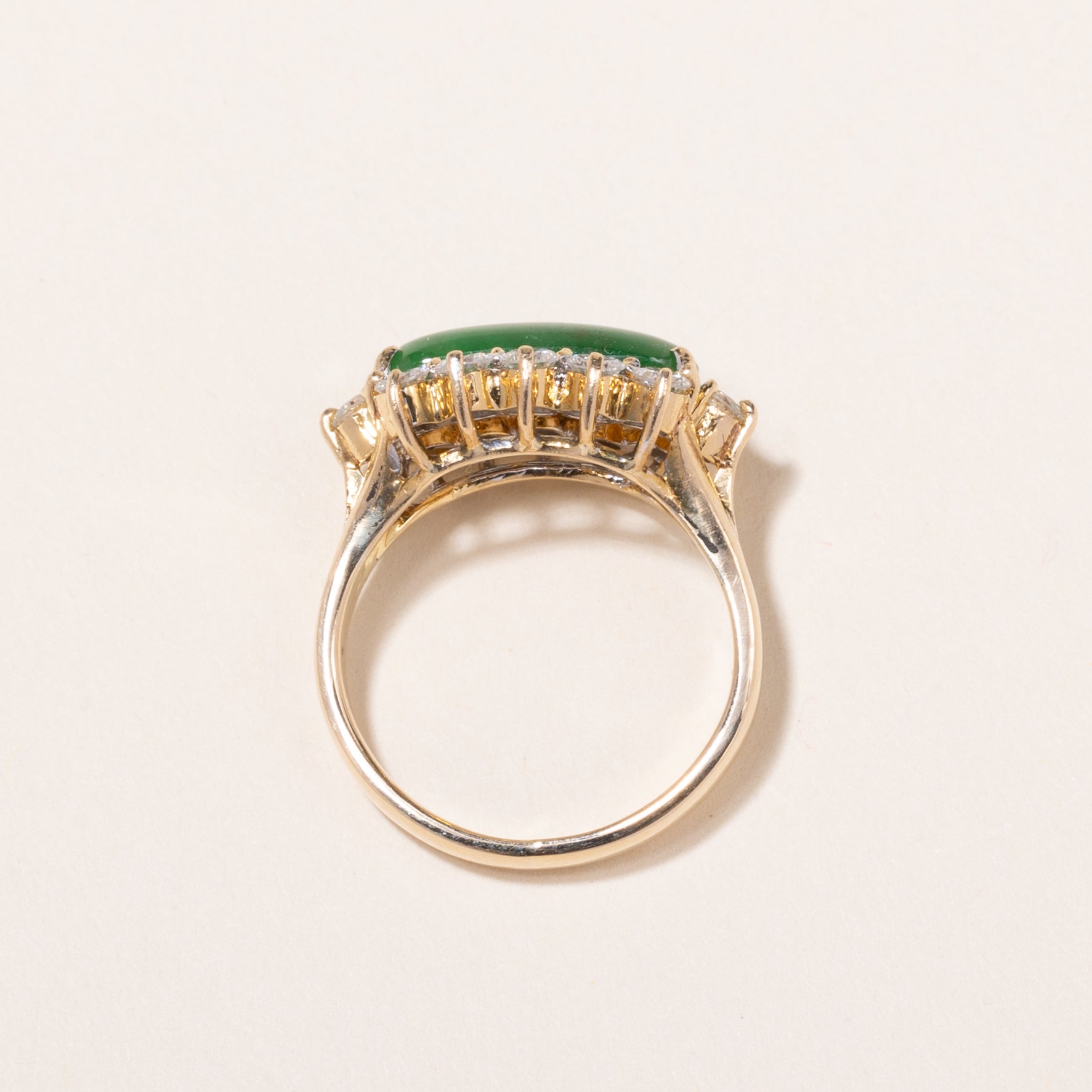 18k Yellow Gold Jade and Diamond Ring | 13.60x5x3mm, 0.67ctw | SZ 5.25