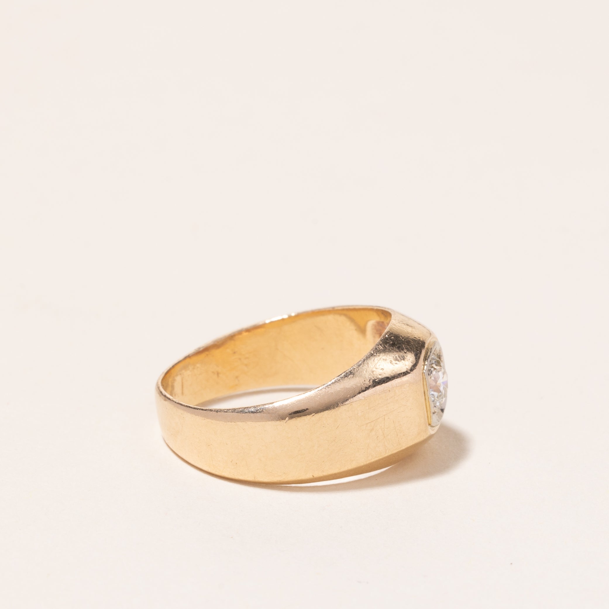 Bague en or jaune et blanc 10 carats sertie d'un diamant de 0,36 ct | Taille 7