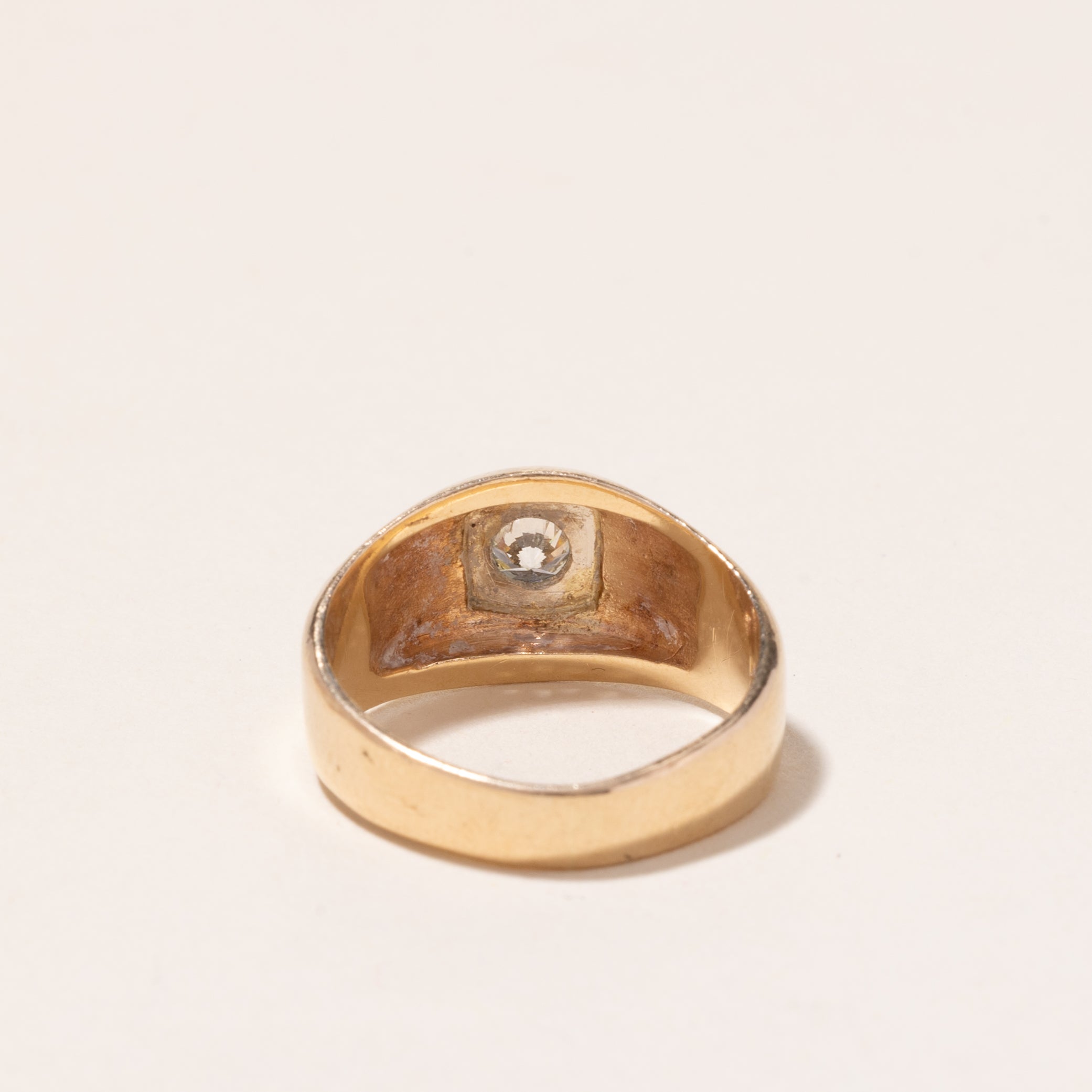 Bague en or jaune et blanc 10 carats sertie d'un diamant de 0,36 ct | Taille 7
