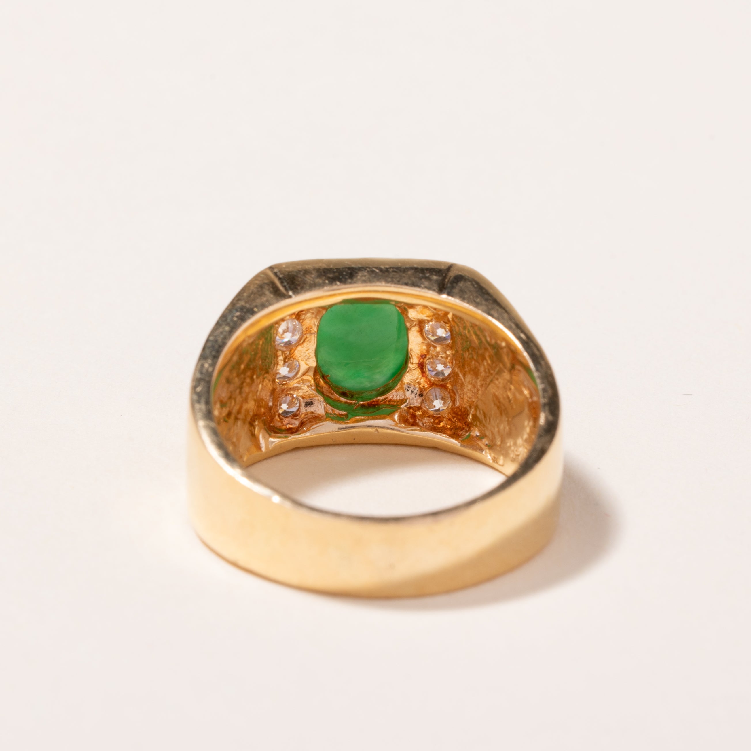 18k Yellow Gold Jade and Diamond Ring | 9.00x7.30x2.30mm, 0.46ctw | SZ 9.75