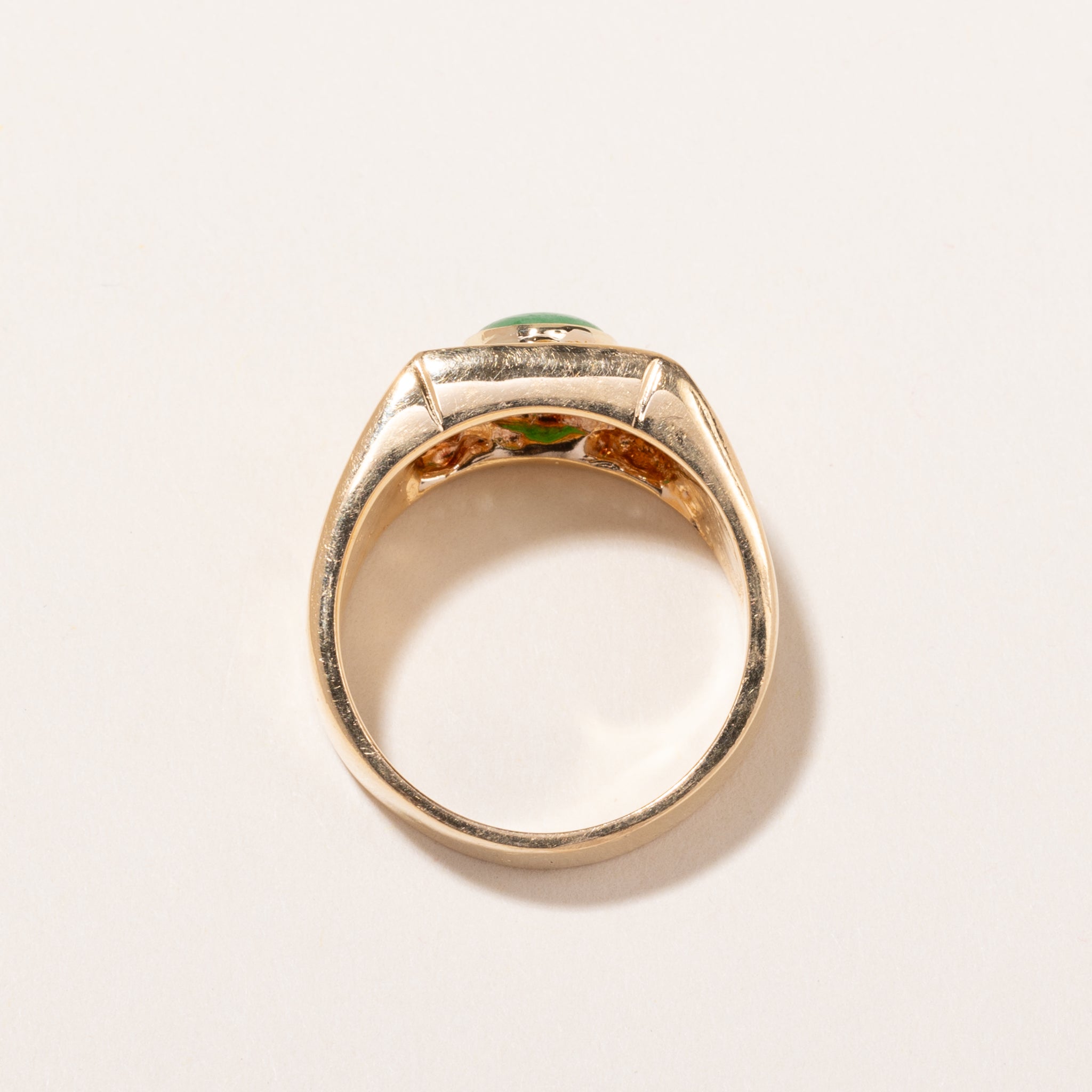 18k Yellow Gold Jade and Diamond Ring | 9.00x7.30x2.30mm, 0.46ctw | SZ 9.75