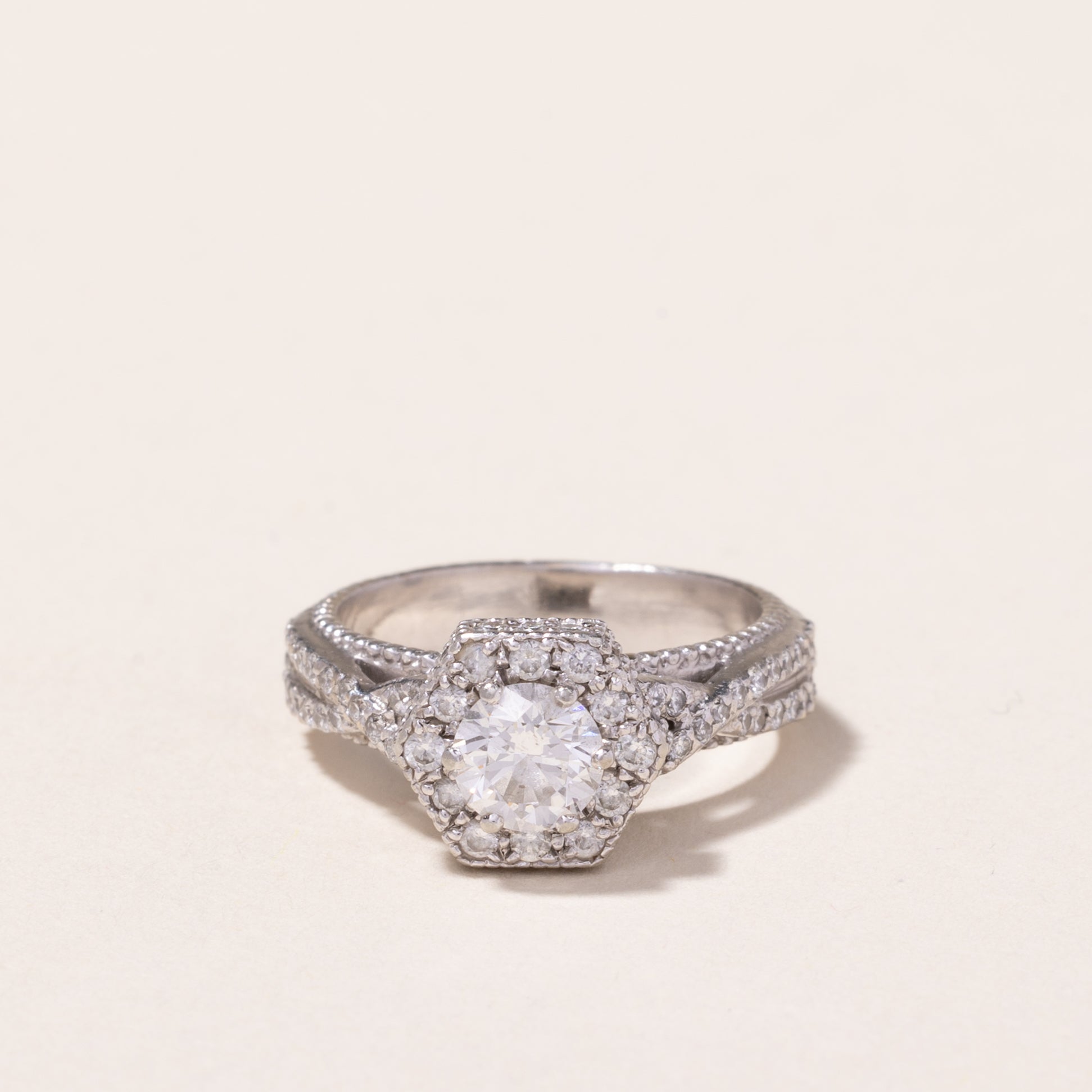 18k White Gold Diamond Engagement Ring | 1.23ctw, 0.02ctw | SZ 4.5