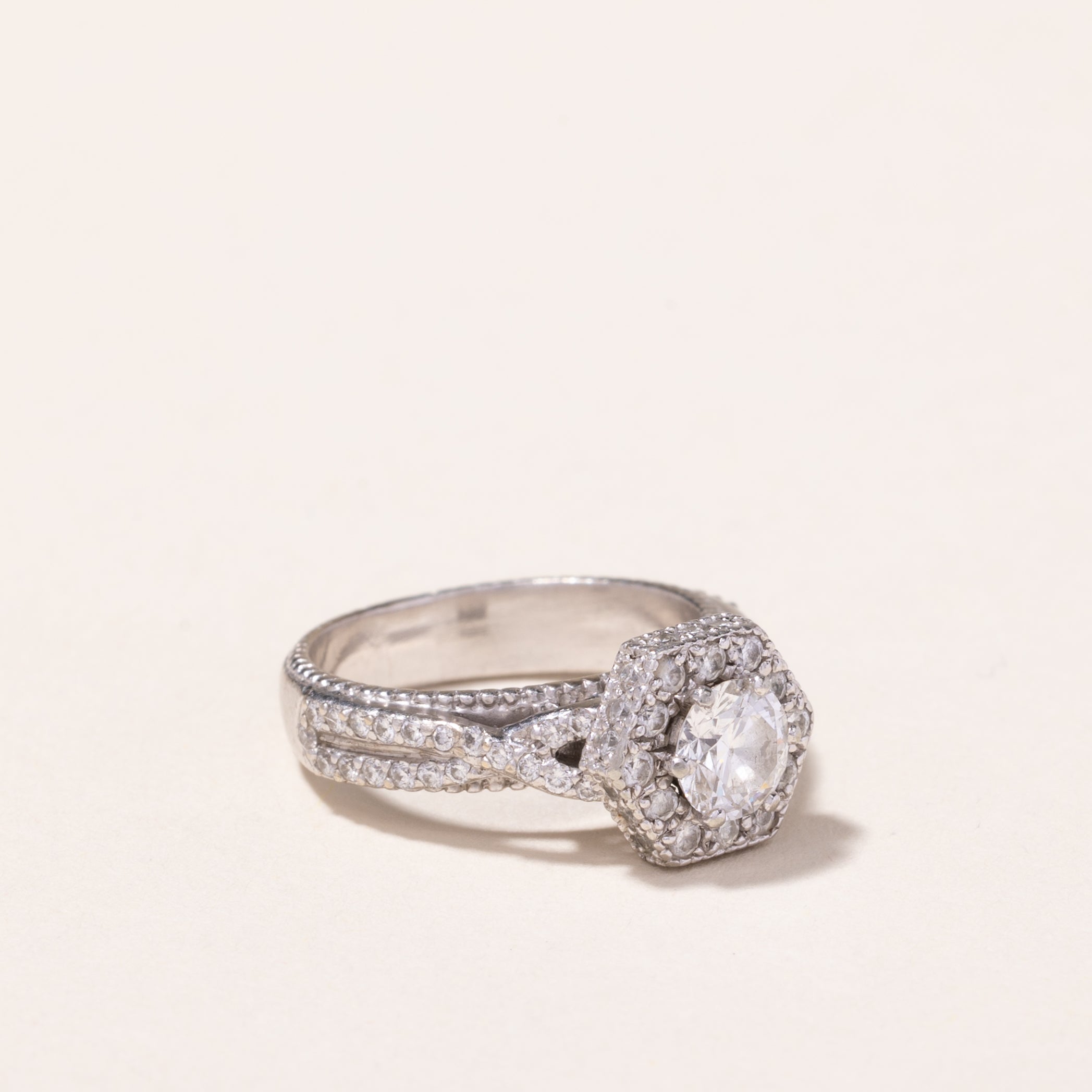 18k White Gold Diamond Engagement Ring | 1.23ctw, 0.02ctw | SZ 4.5