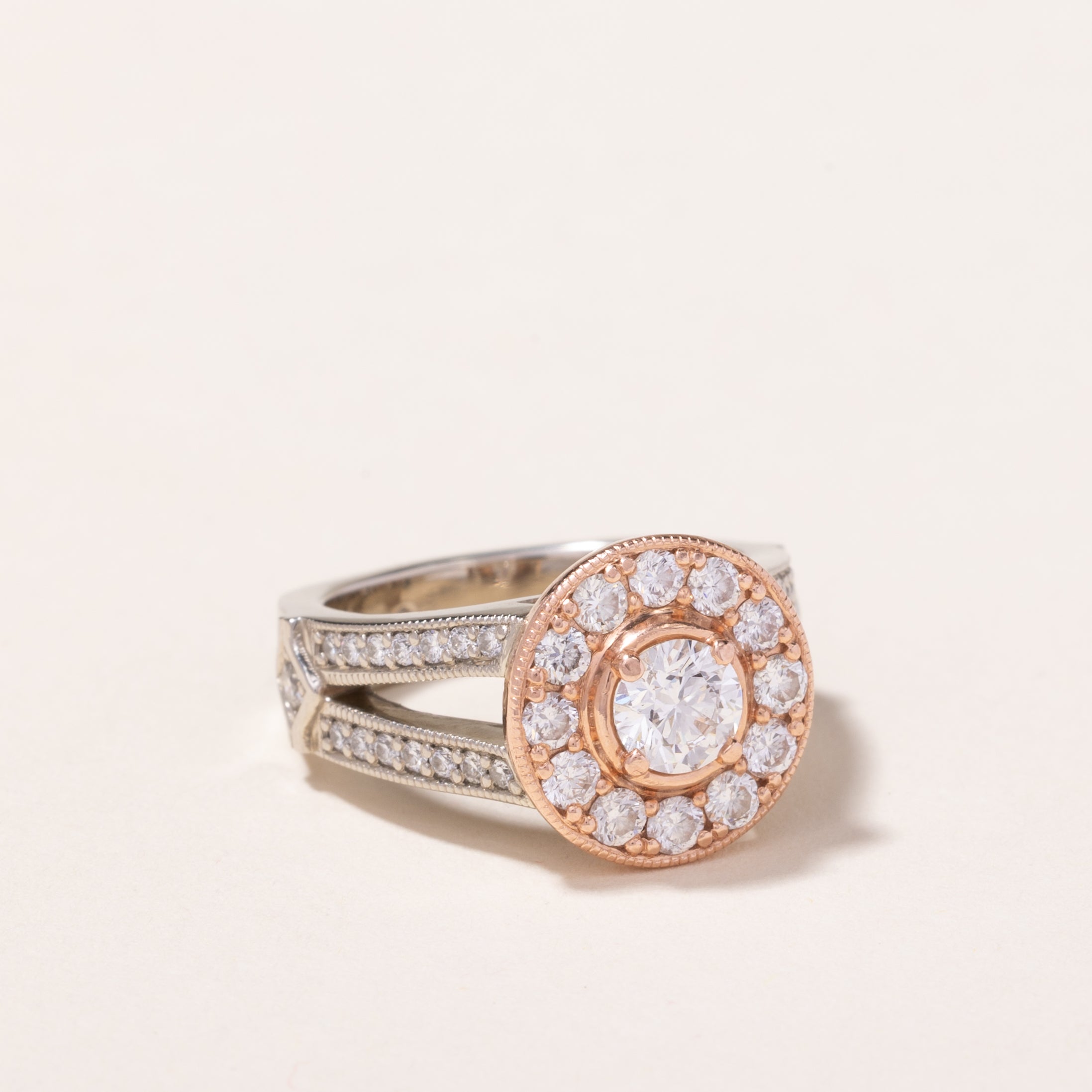 14k White & Rose Gold Diamond Ring | 1.47ctw | SZ 6