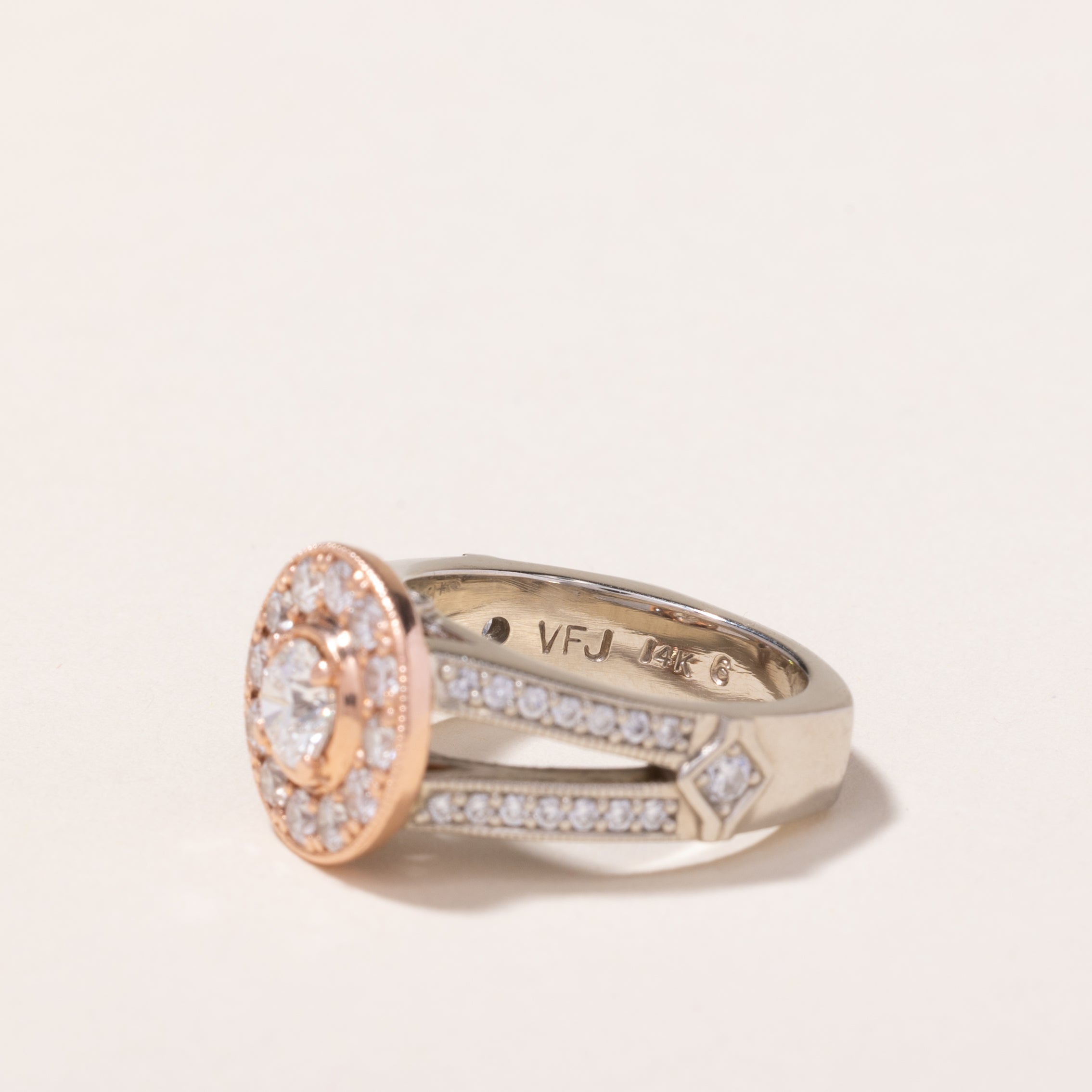 14k White & Rose Gold Diamond Ring | 1.47ctw | SZ 6
