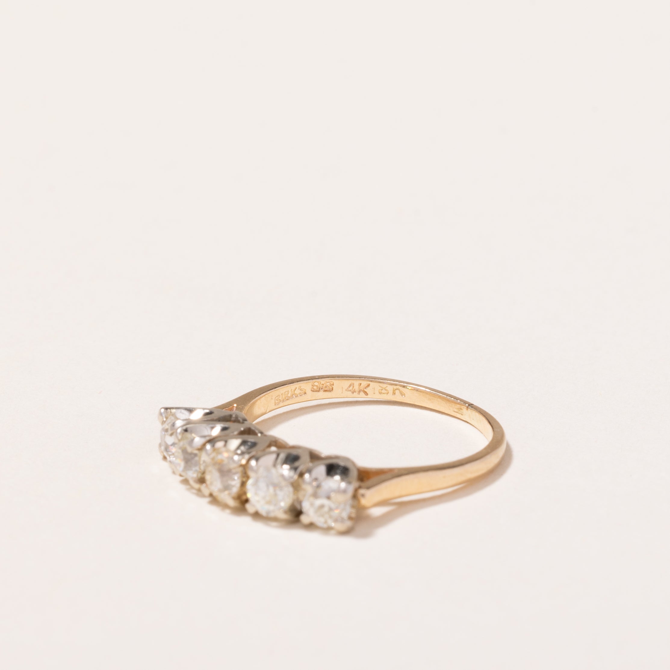 Bague Birks en or jaune et blanc 14-18 carats sertie de diamants | 0,69 ct | Taille 5,25