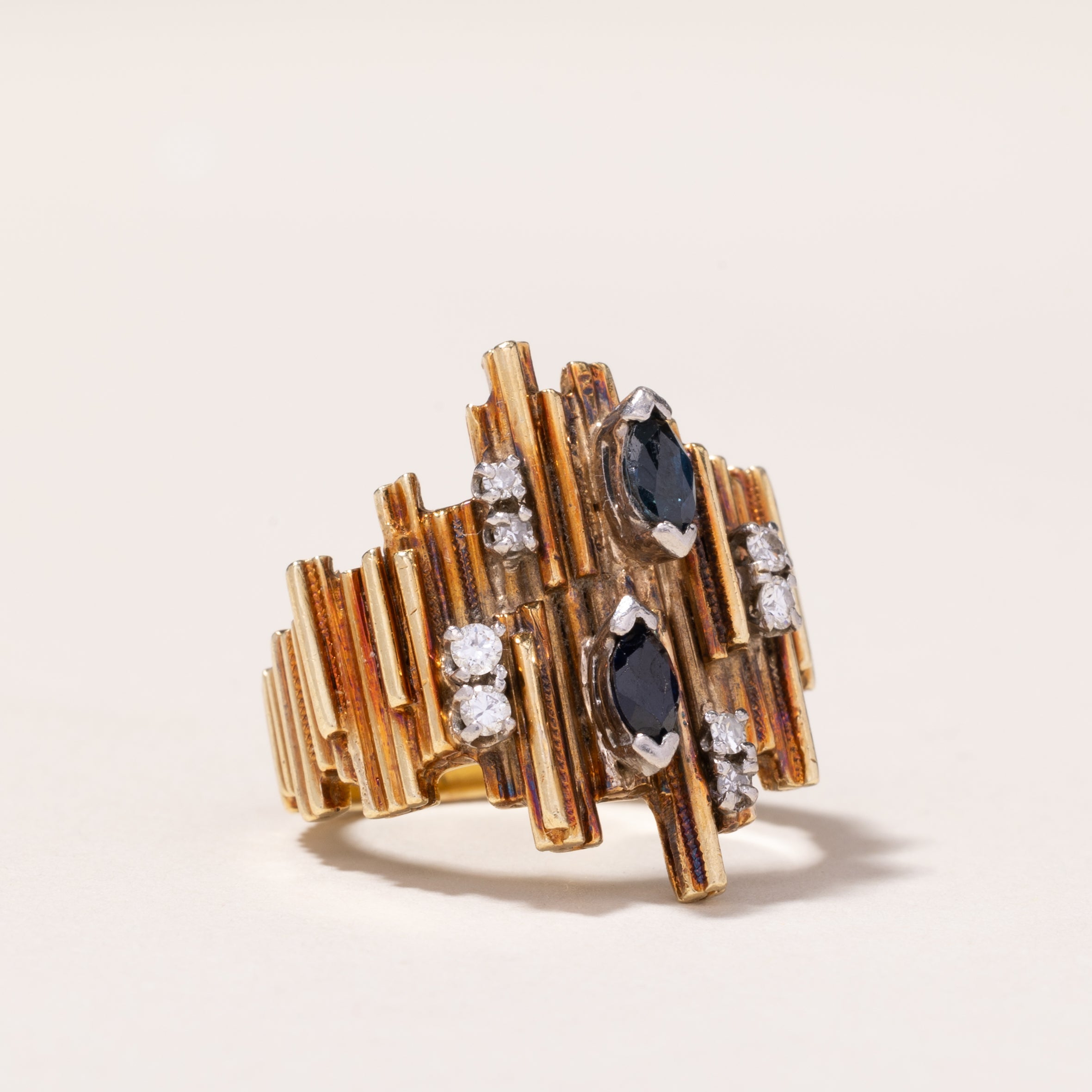 14k Yellow Gold Sapphire and Diamond Ring | 0.59ctw, 0.14ctw, 0.10ctw | SZ 8.5