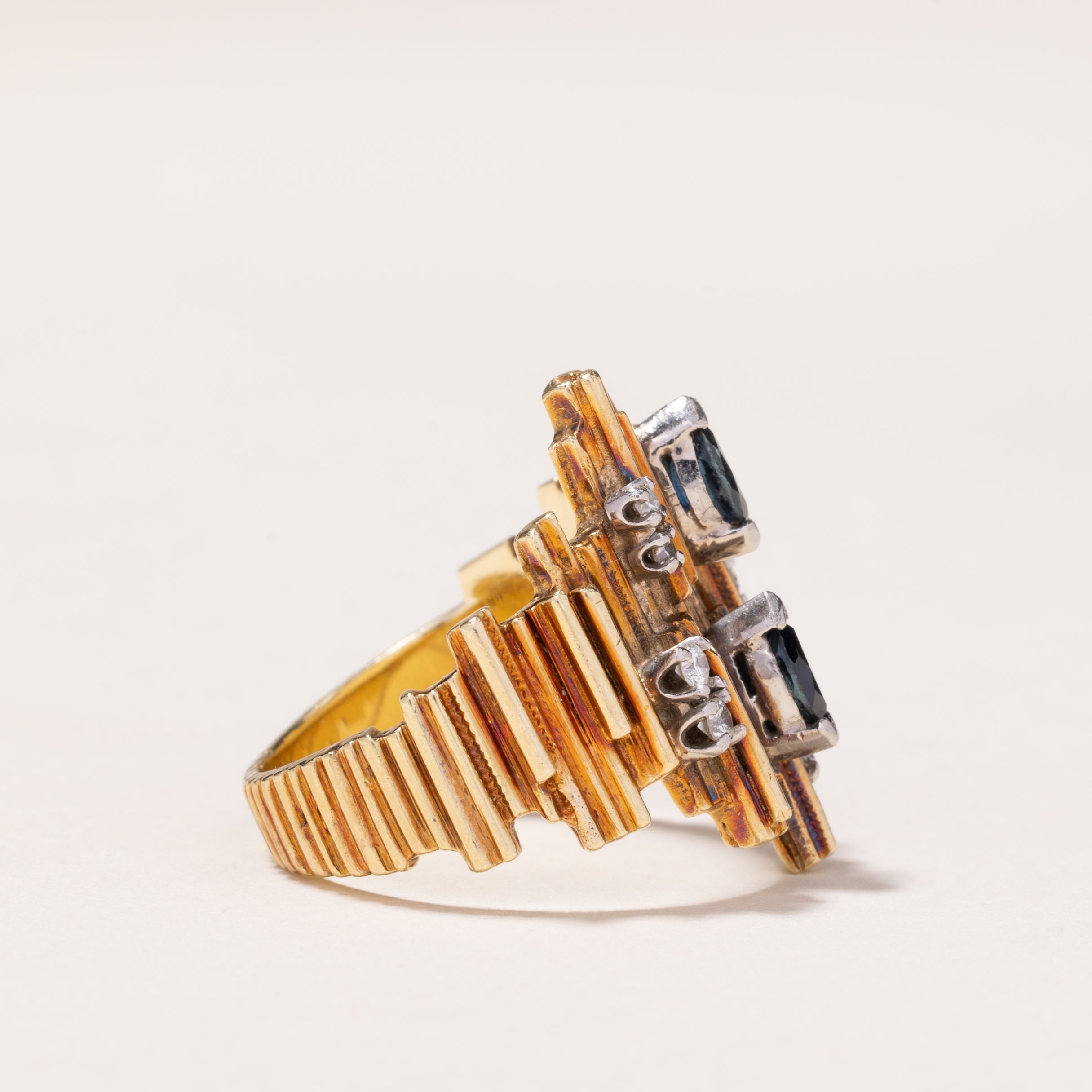 14k Yellow Gold Sapphire and Diamond Ring | 0.59ctw, 0.14ctw, 0.10ctw | SZ 8.5
