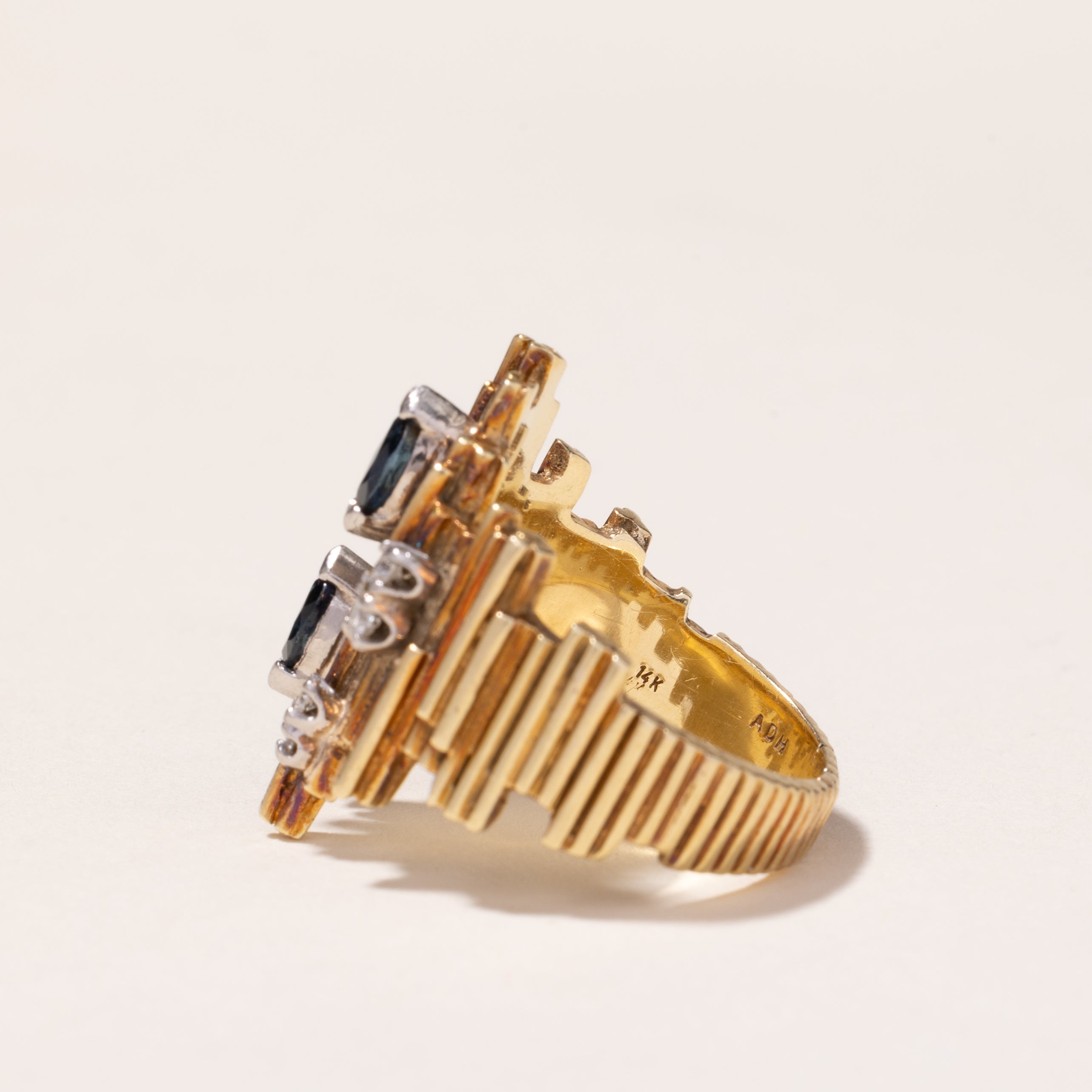 14k Yellow Gold Sapphire and Diamond Ring | 0.59ctw, 0.14ctw, 0.10ctw | SZ 8.5