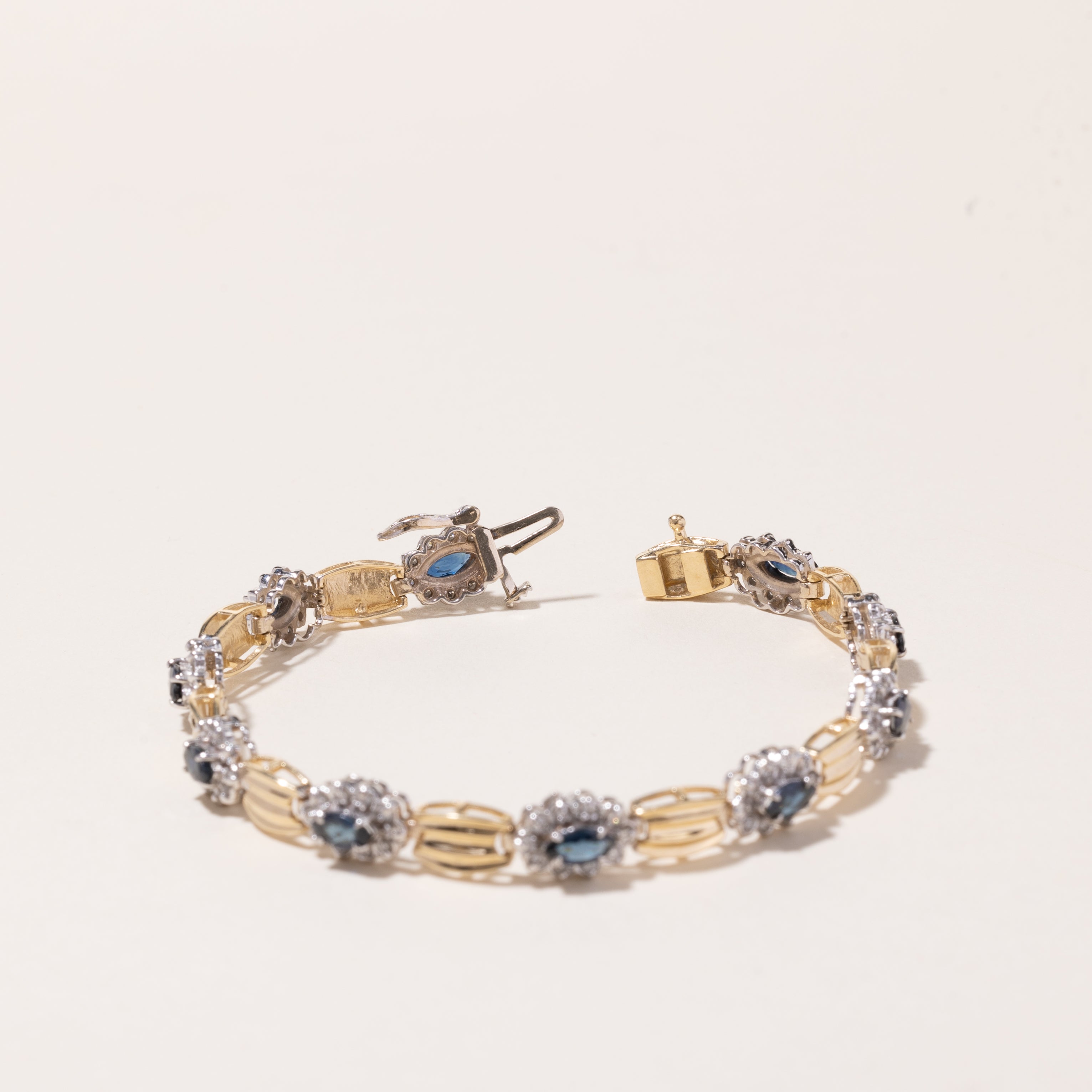 14k Yellow and White Gold Sapphire and Diamond Bracelet | 2.86ctw, 0.11ctw | 7.5"