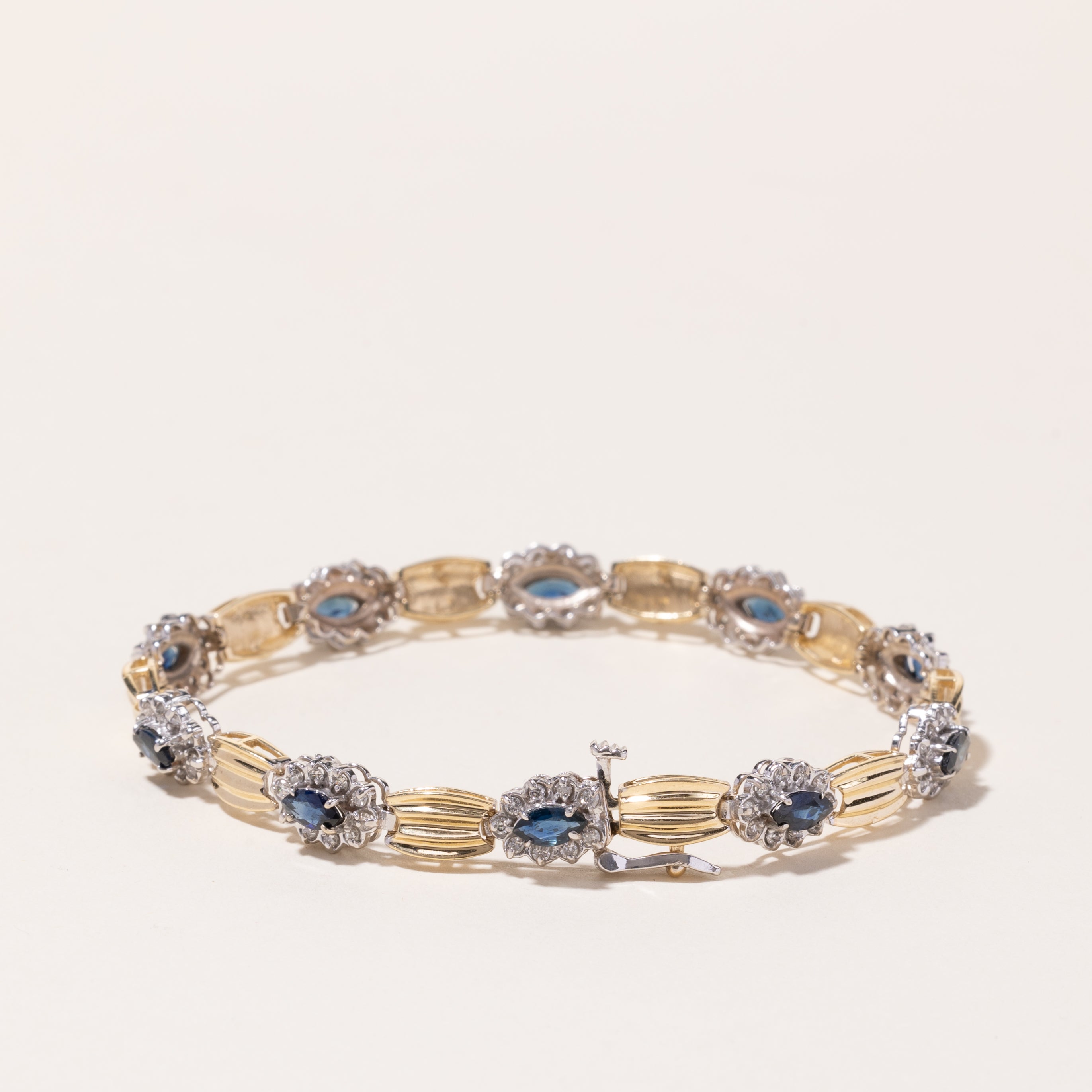 14k Yellow and White Gold Sapphire and Diamond Bracelet | 2.86ctw, 0.11ctw | 7.5"