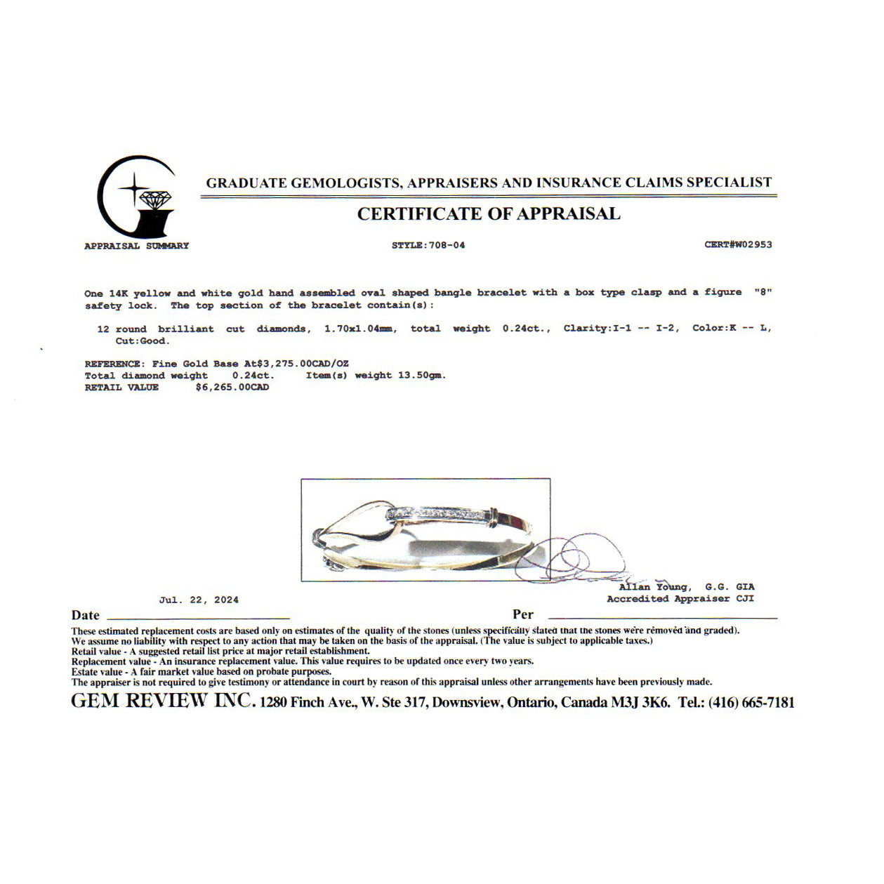 14k Two Tone Gold Diamond Looped Bangle | 0.24ctw | 6.5"